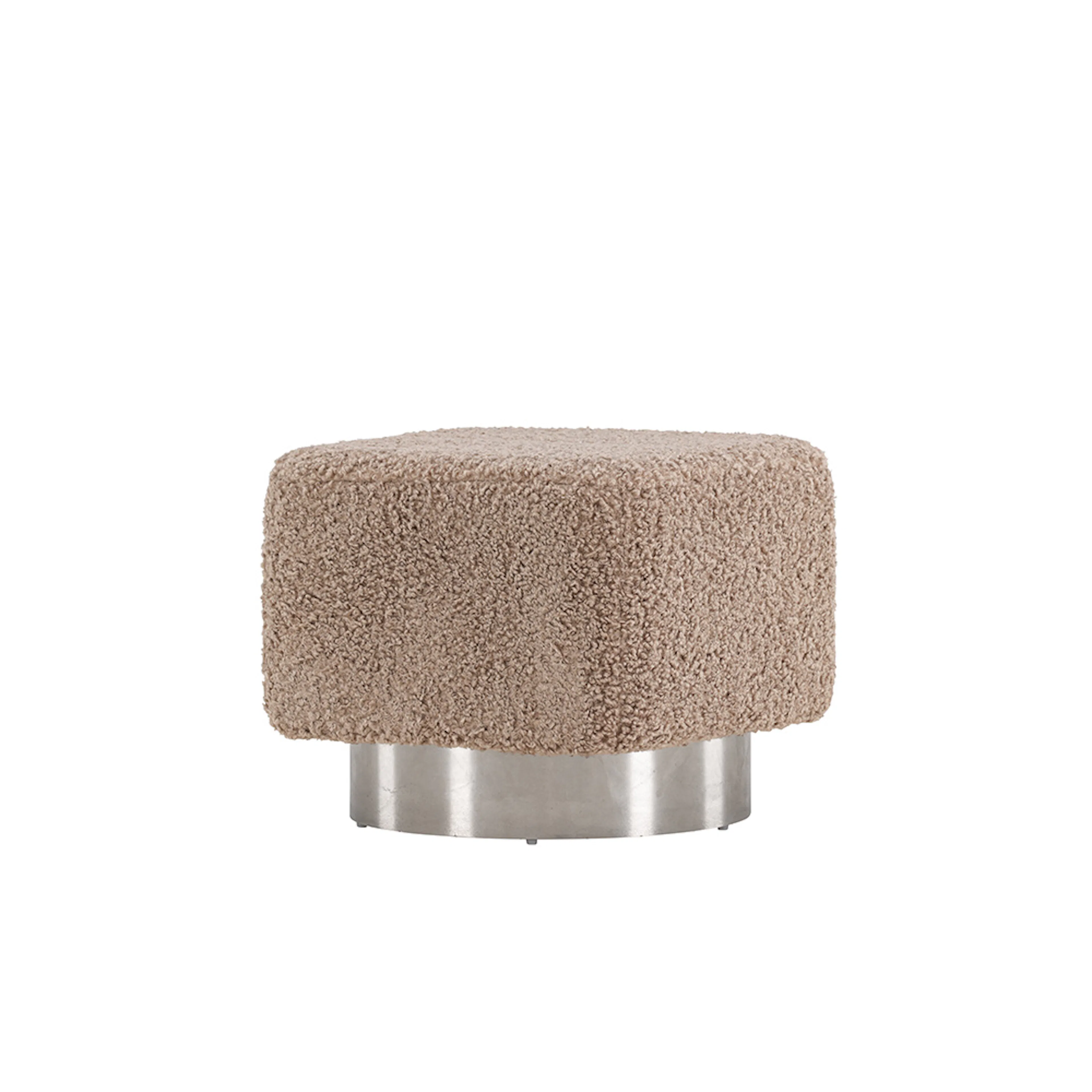 Newton Ottoman/Pouf - Silver / Dark Grey Teddy Brun