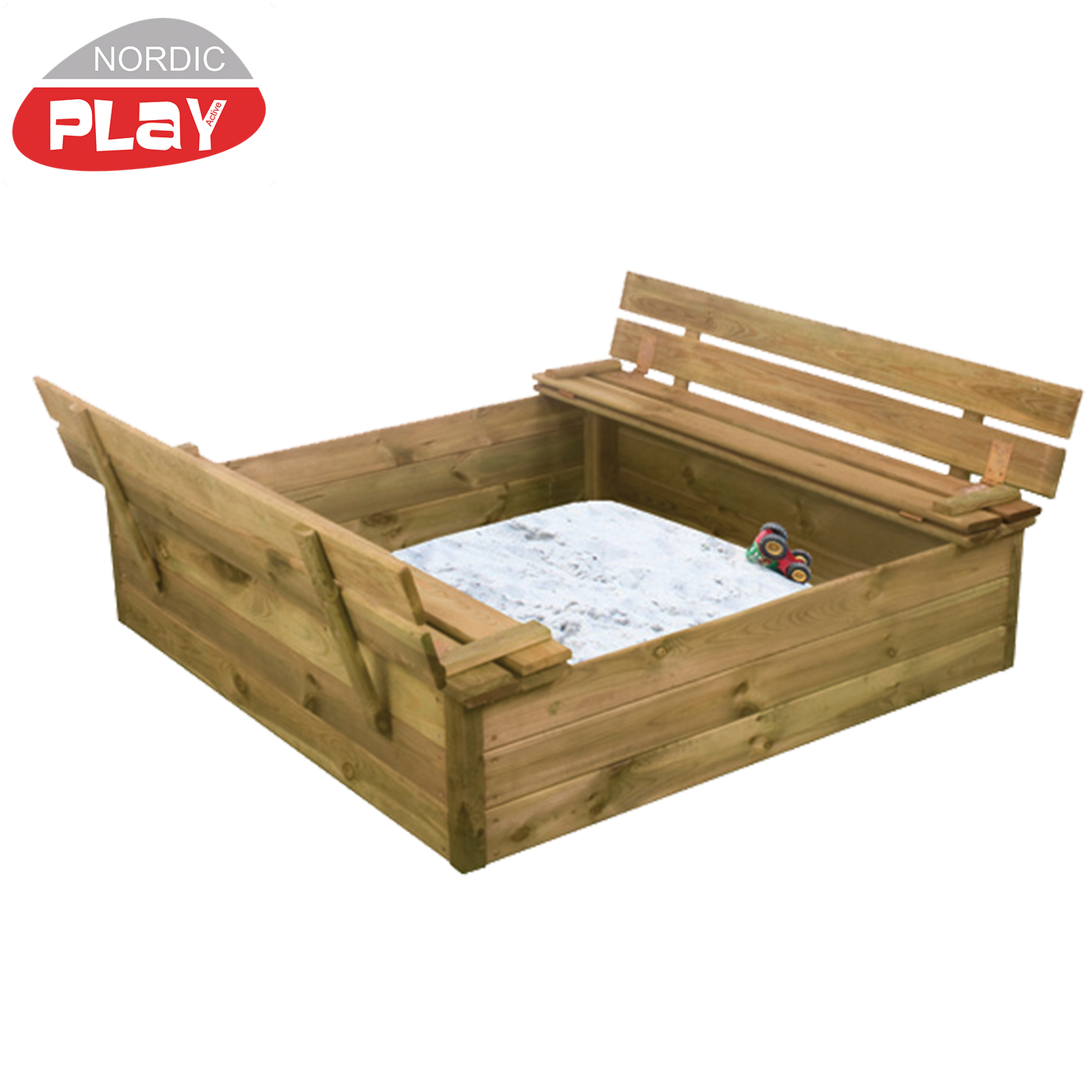 Sandlåda Nordic Play med Vipplock och Bänk 120X120 cm Inkl. 240 Kg Sand