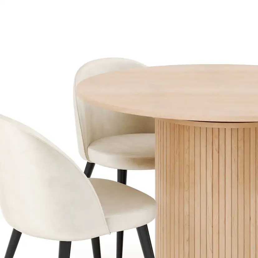 Matgrupp Bark Kopparbo Runt Matbord 106-156 cm Förlängningsbartt med 4 Valeri Matstol