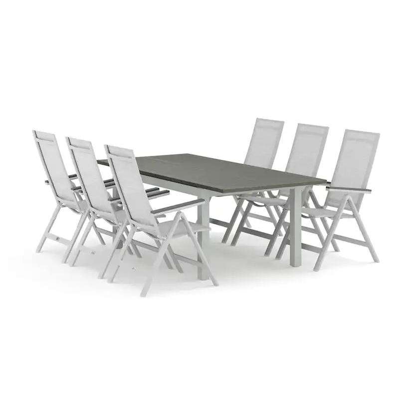 Trädgårdsgrupp Comfort Garden Monaco utomhus matgrupp förlängningsbart 150-250x90 med 6 Monaco Light positionsstolar
