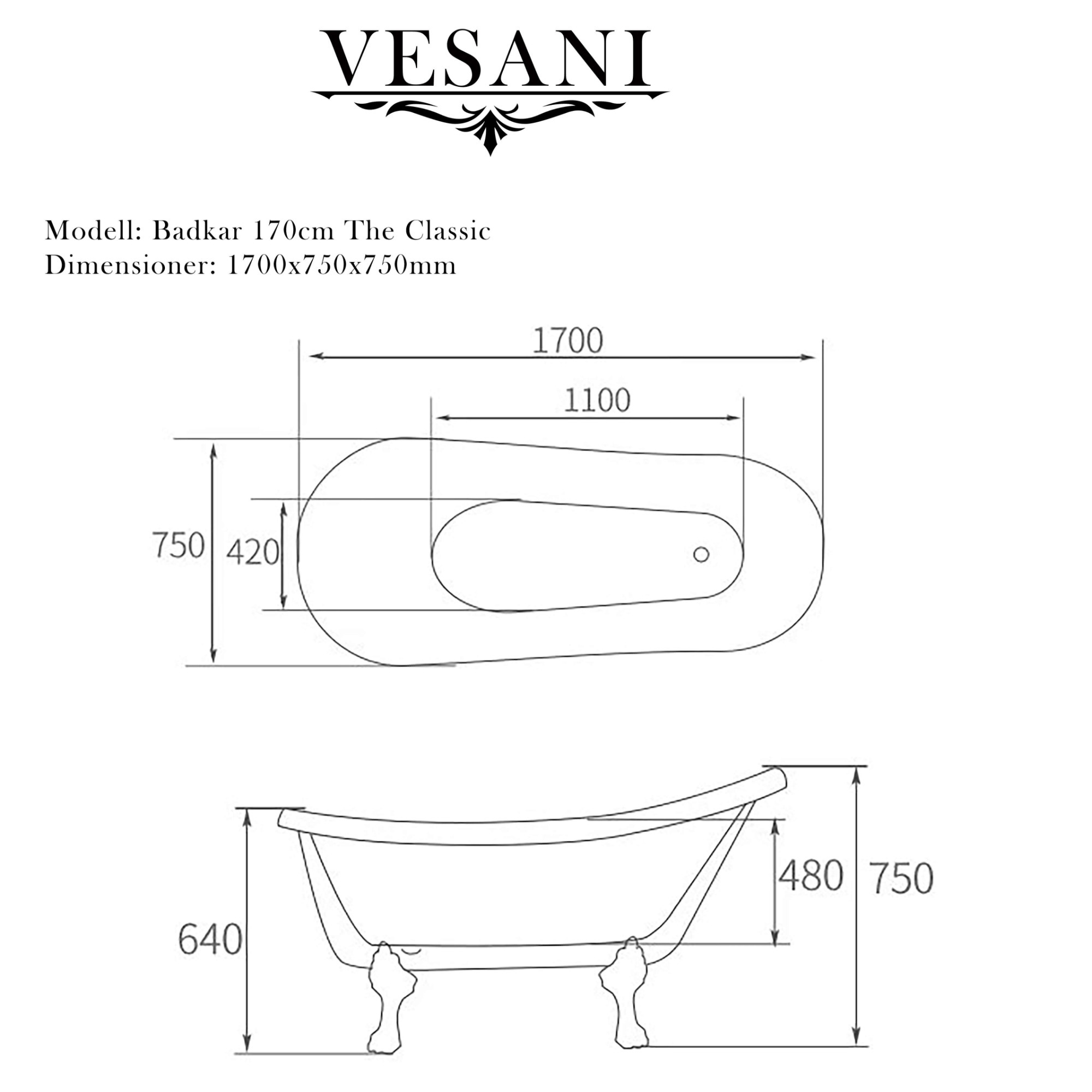 Badkar Vesani The Classic 1700 mm