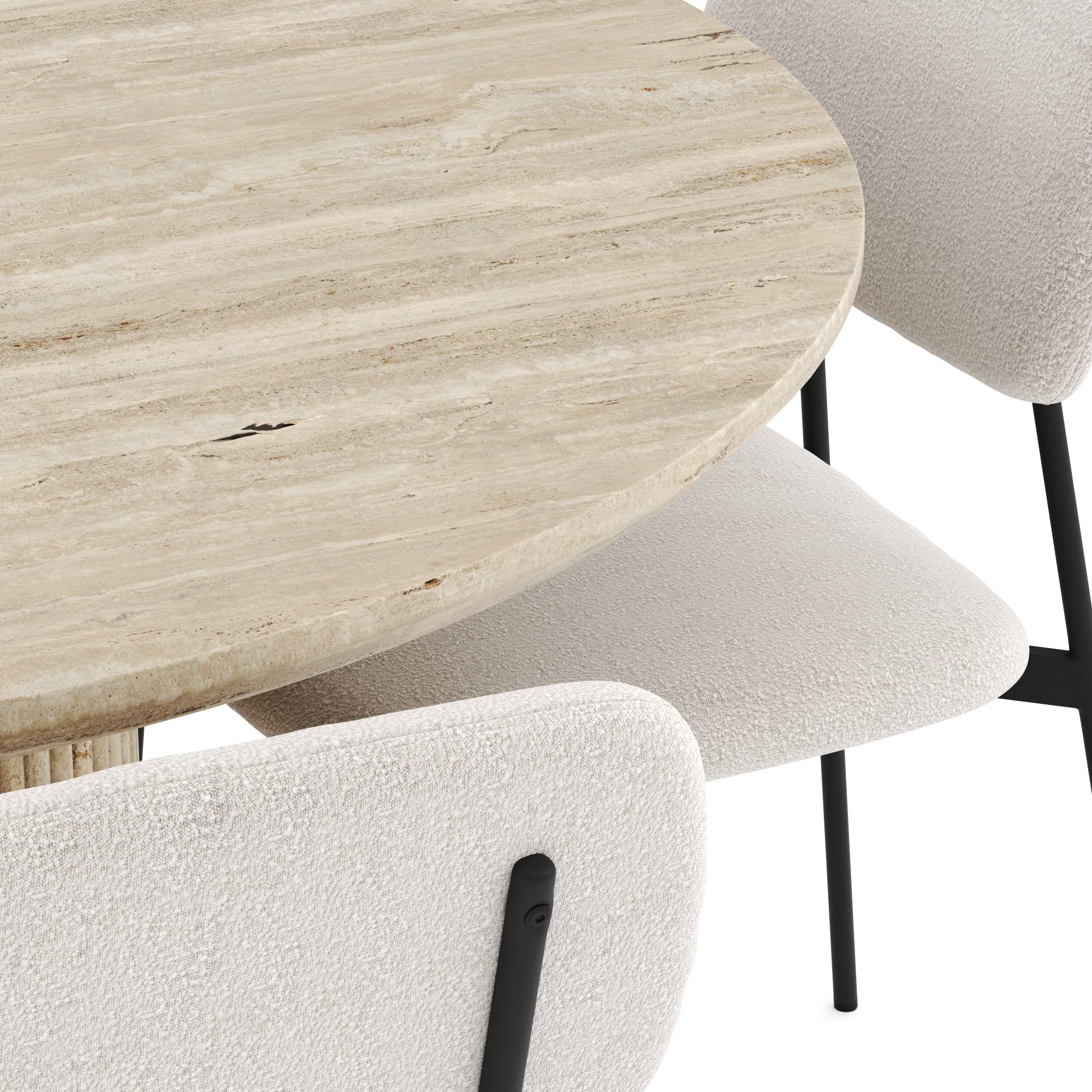 Matgrupp Andrarum Uppveda Runt Travertin Matbord 120 cm med 4 Lowe Matstol