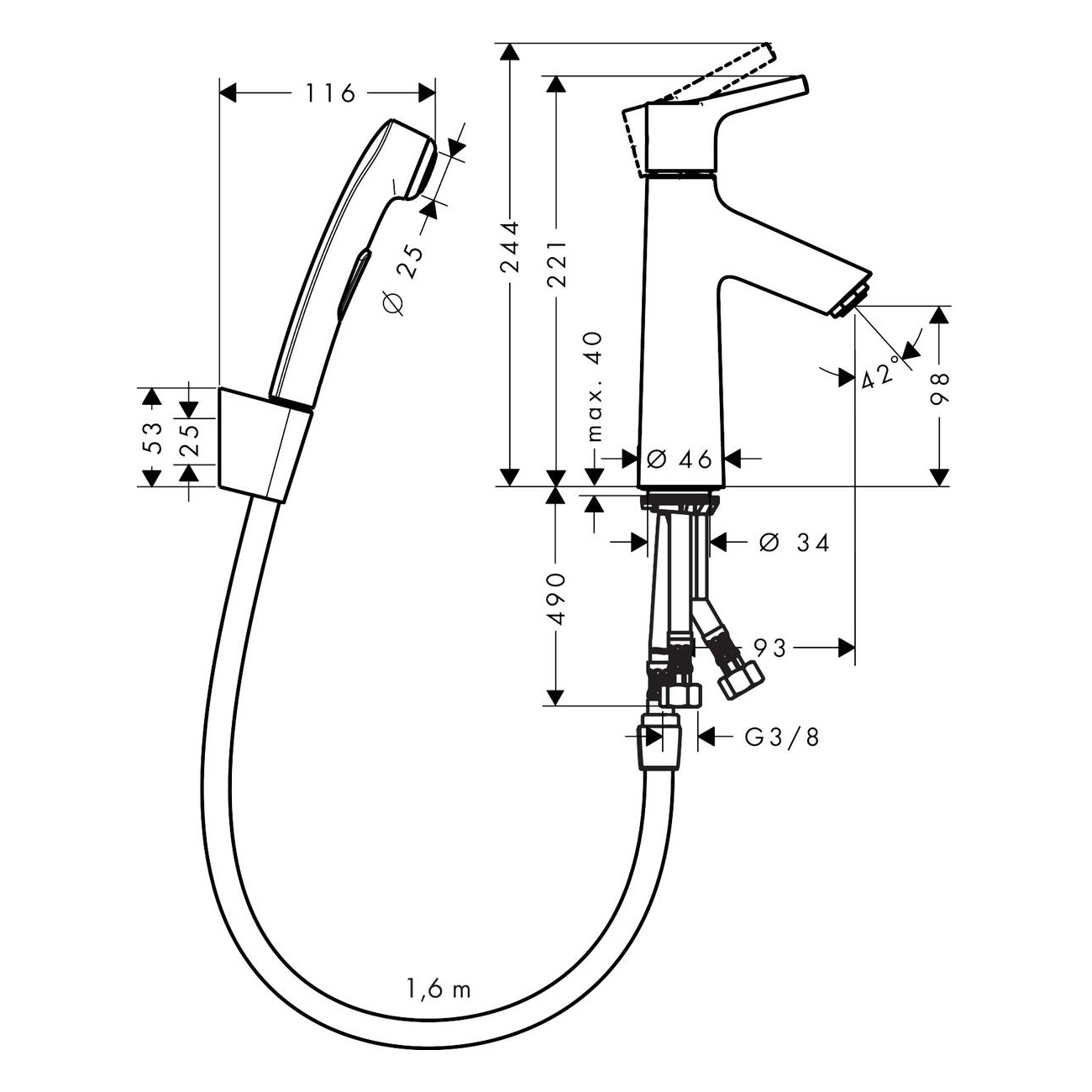 Tvättställsblandare Hansgrohe Talis S med Bidettehanddusch
