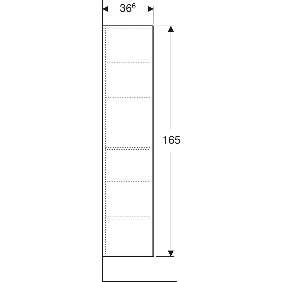 Ifö Elegant högskåp med en dörr: B=33cm, H=165cm, T=36.6cm, Mörkgrå