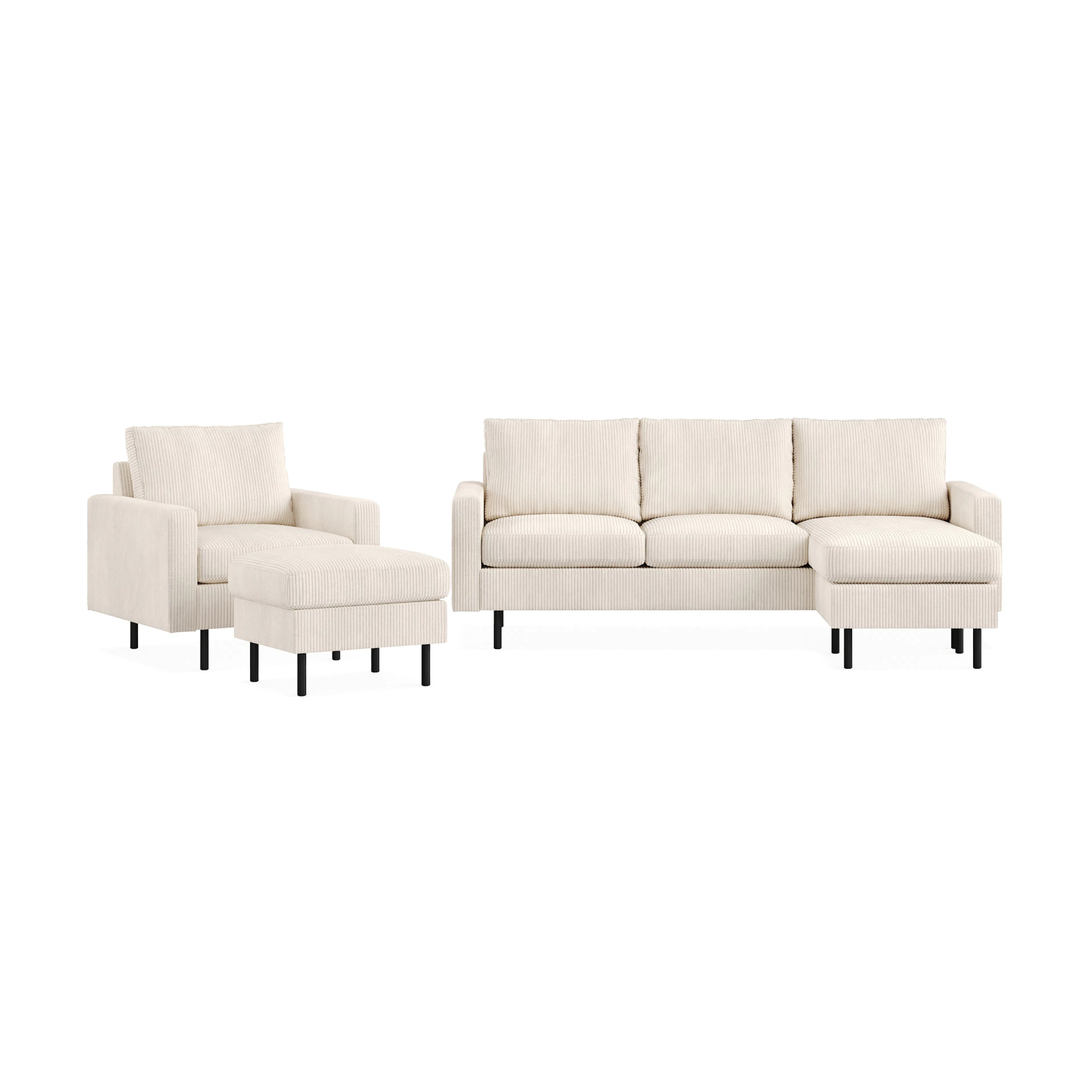 Soffgrupp Scandinavian Choice Peppe 3-sits Vändbar Divan med Fåtölj och Fotpall