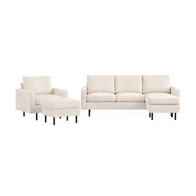 Soffgrupp Scandinavian Choice Peppe 3-sits Vändbar Divan med Fåtölj och Fotpall