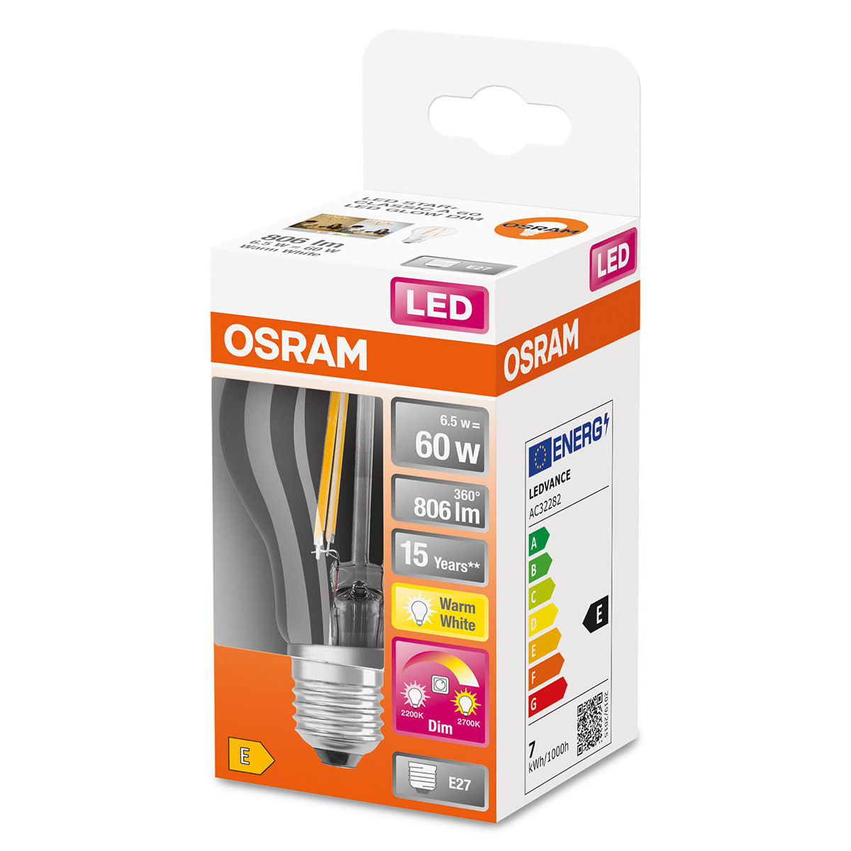 LED-Lampa Osram Normal (60) E27 Dim Glowdim 822-827 Cl A