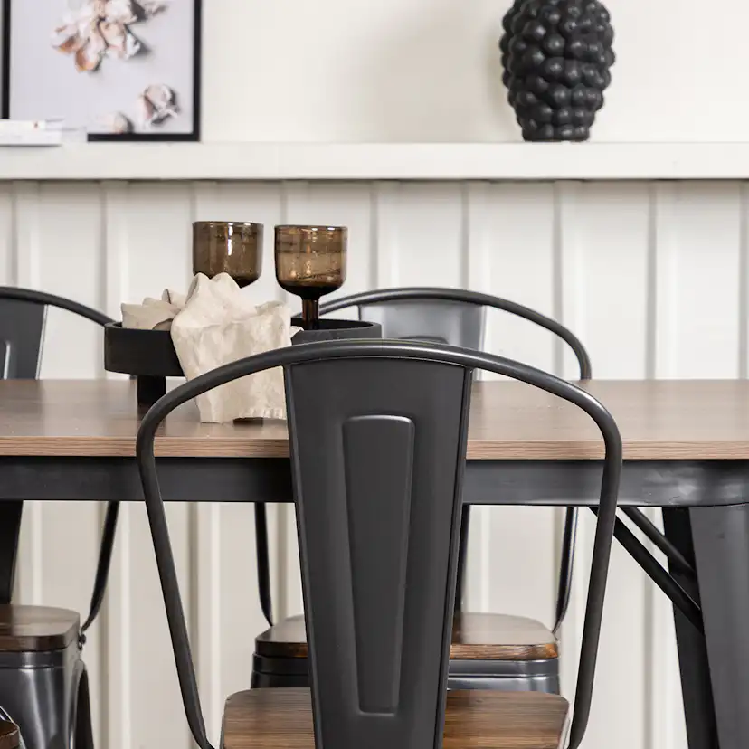 Tempe Dining Table - Black / Walnut MDF +Tempe Dining Chair Mörkgrå/Ek