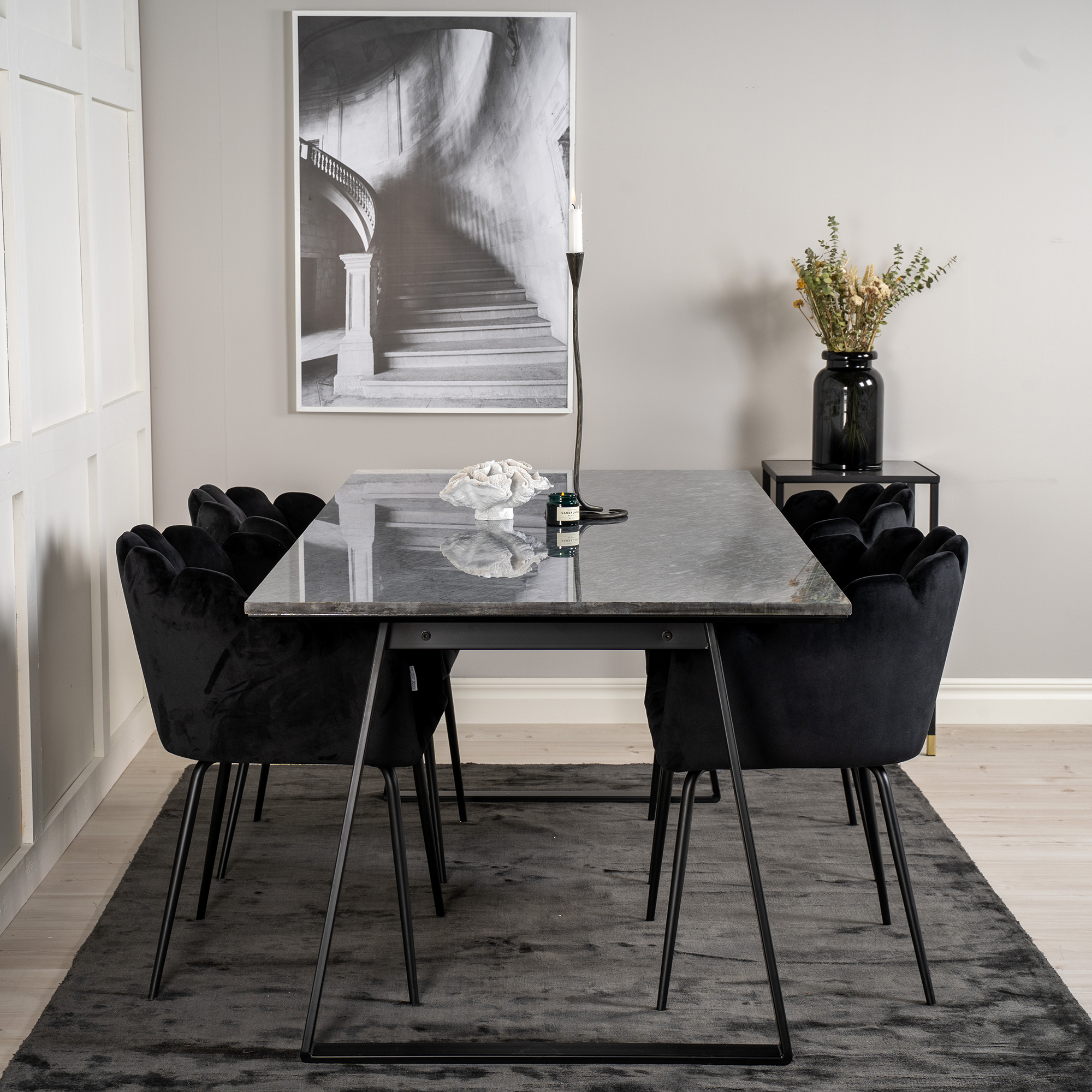 Estelle Matbord - Svart / Svart Marmor - 200*90*H76+Limhamn Svart
