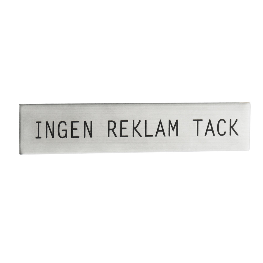 Skylt Beslagsboden Ingen Reklam Tack
