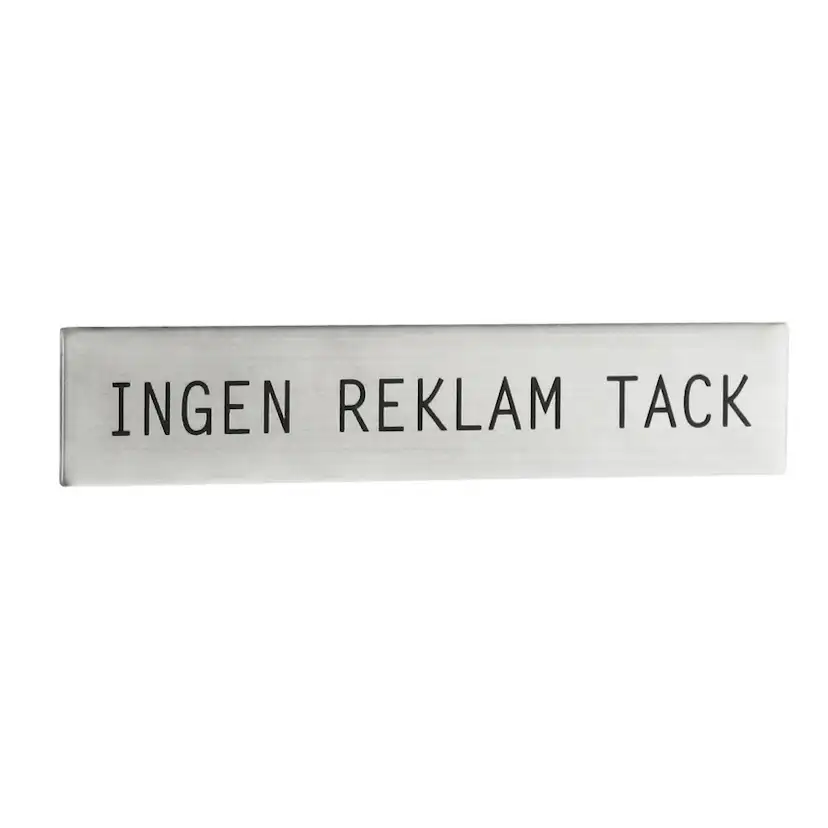 Skylt Beslagsboden Ingen Reklam Tack