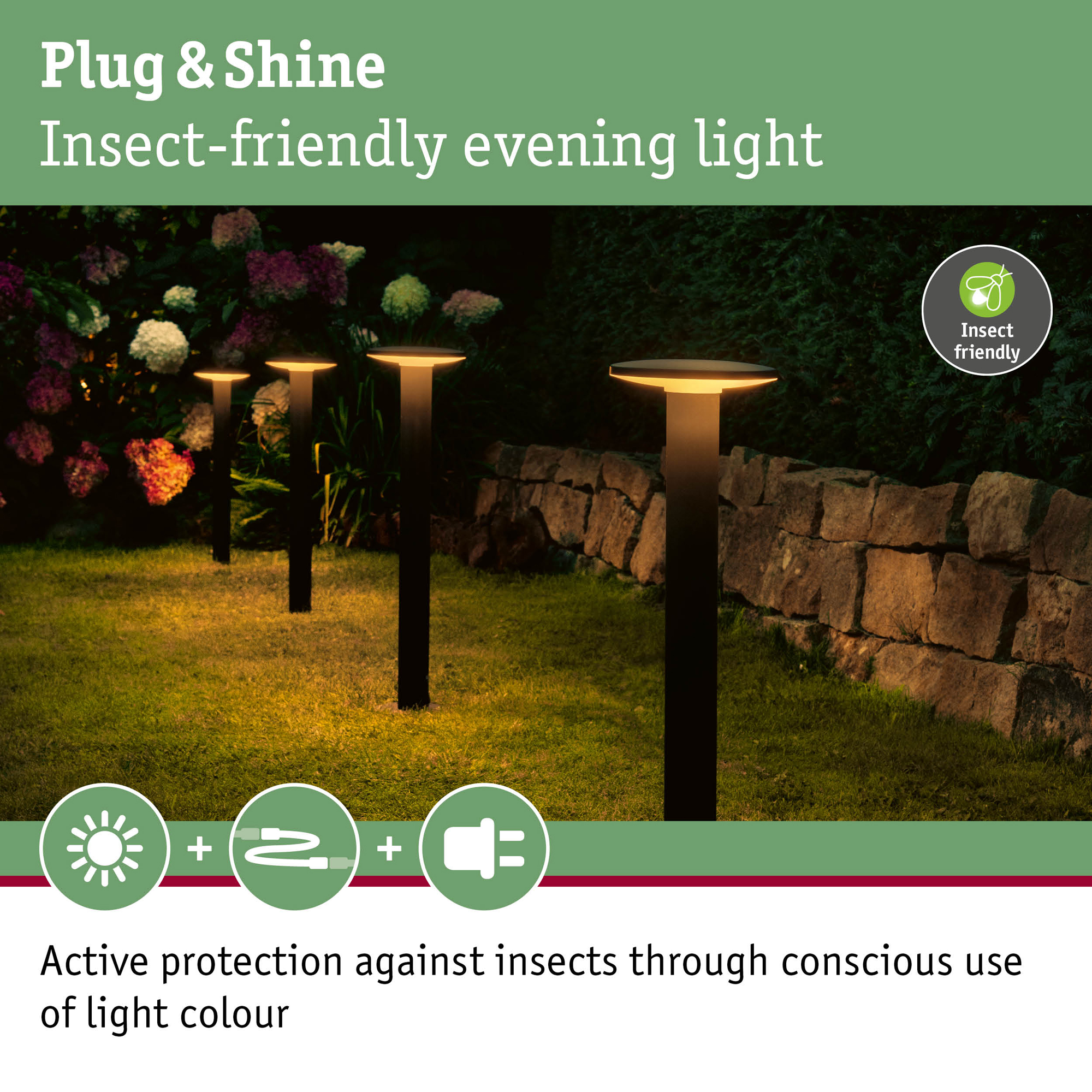 Pollare LED Paulmann Plate Plug & Shine IP44 24V Ljus: Gold Light (insektsvänlig)
