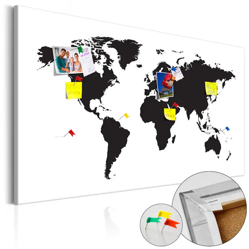 Anslagstavla Arkiio World Map Black and White Elegance