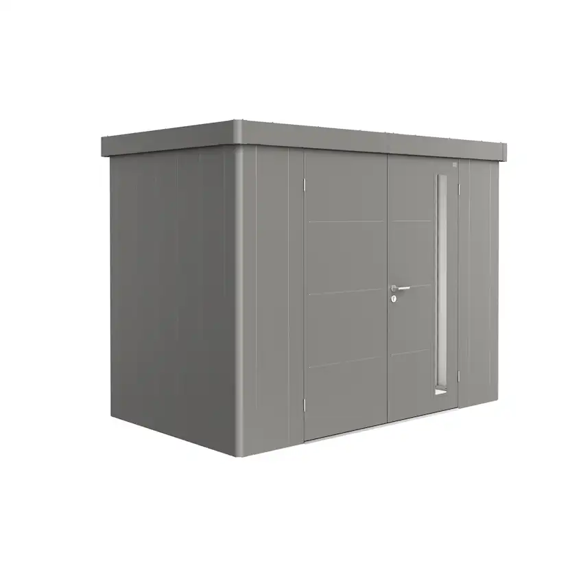 Trägård skjul Neo 1C med Dubbeldörr, metallic kvarts-grå Kvartsgrå