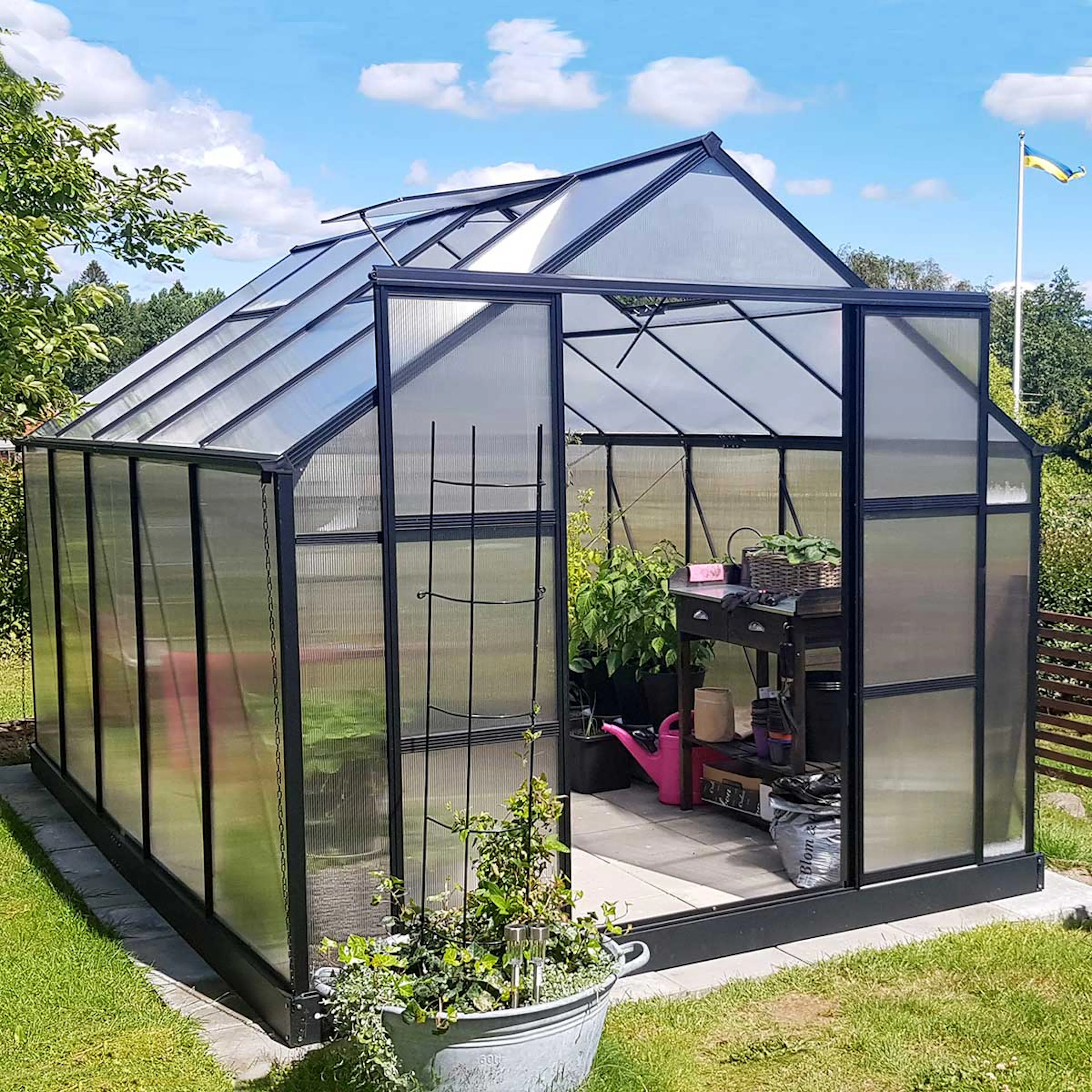 Växthus 8,9m² Kanalplast - Färg: Svart (142-1-54) Svart