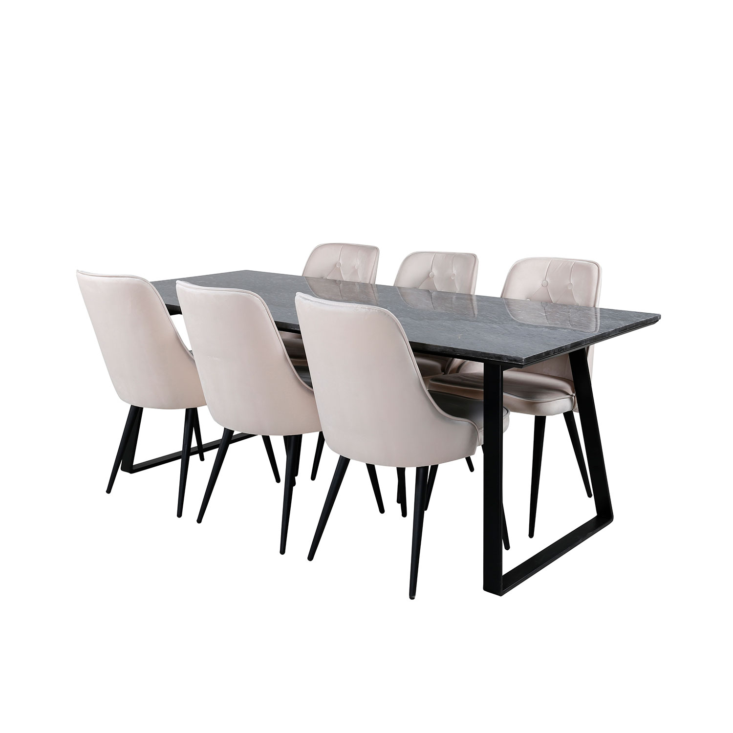 Estelle Dining Table 200*90*H76 - Black / Black, Velvet Delu Beige