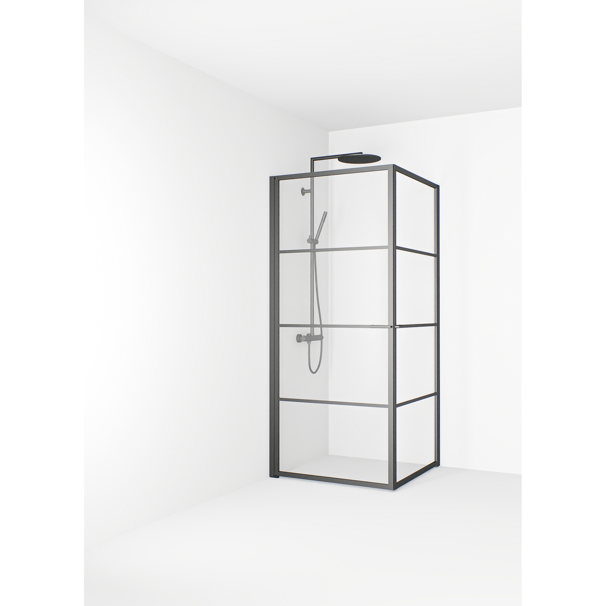 Empire Hörna 79x79 Gun metal Klarglas Avtagbara spröjs Färg: Gun Metal, Storlek: 800x800 mm