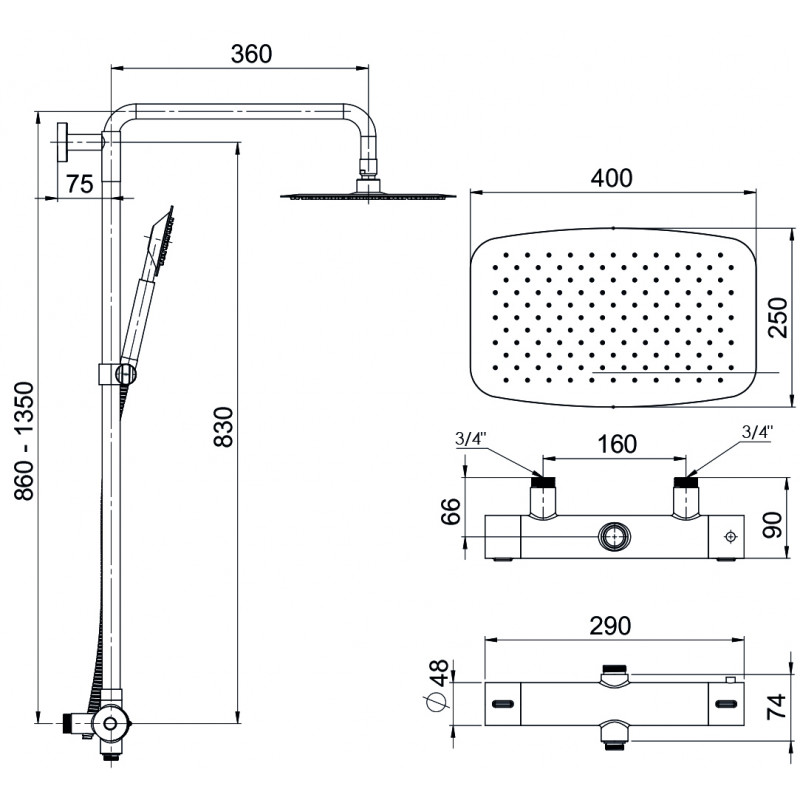 Takduschset Strand Stainless Titan TI-501WXL 160 cc