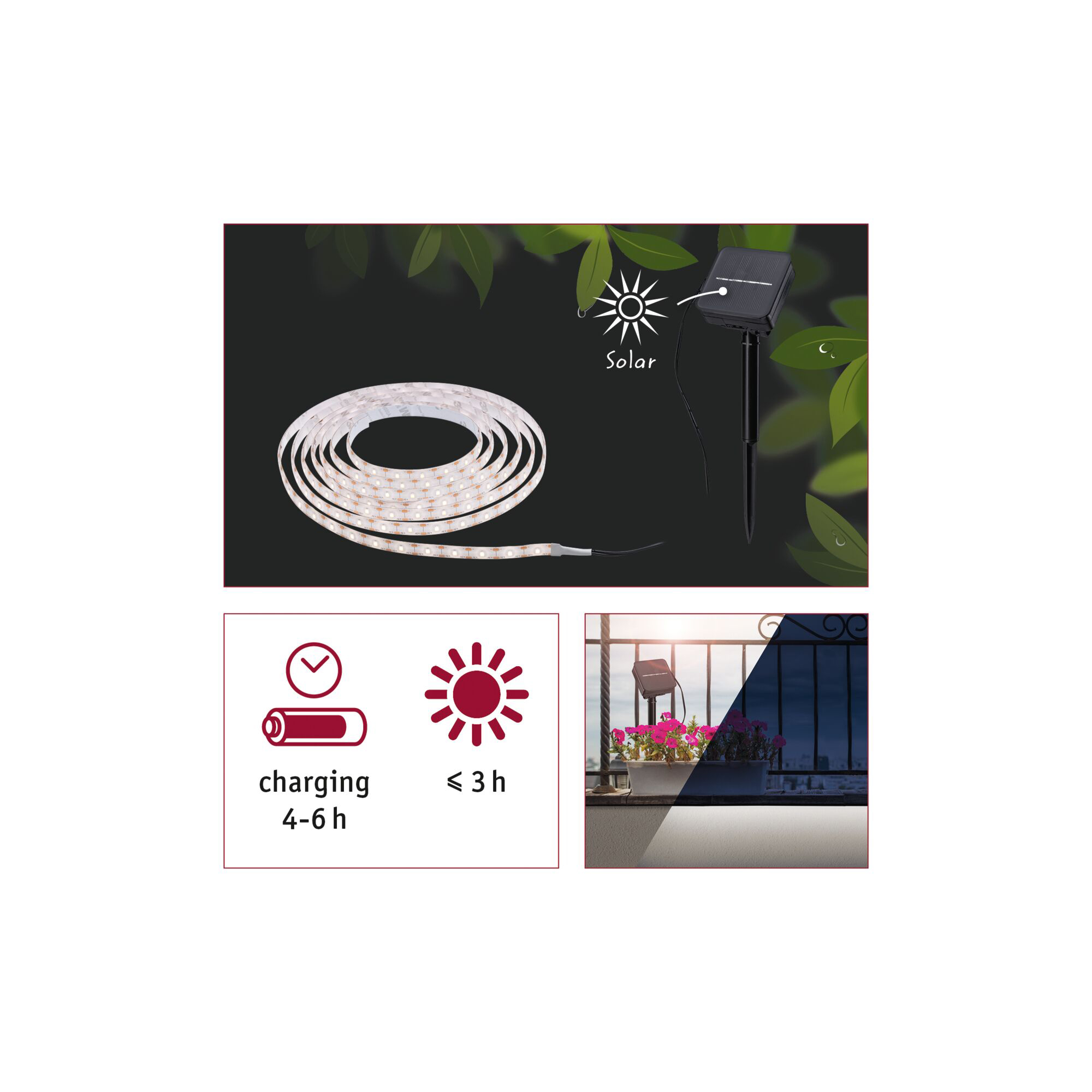 Solcellsljusslinga LED Paulmann Ljusstrip 3 m inkl. skymningssensor och batteri IP44 Ljus: Warm White
