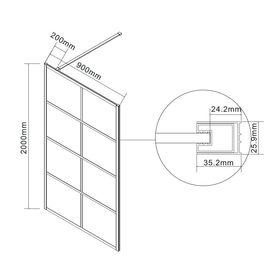 Duschvägg Lavabo Walk In 90 cm 900x2000 mm
