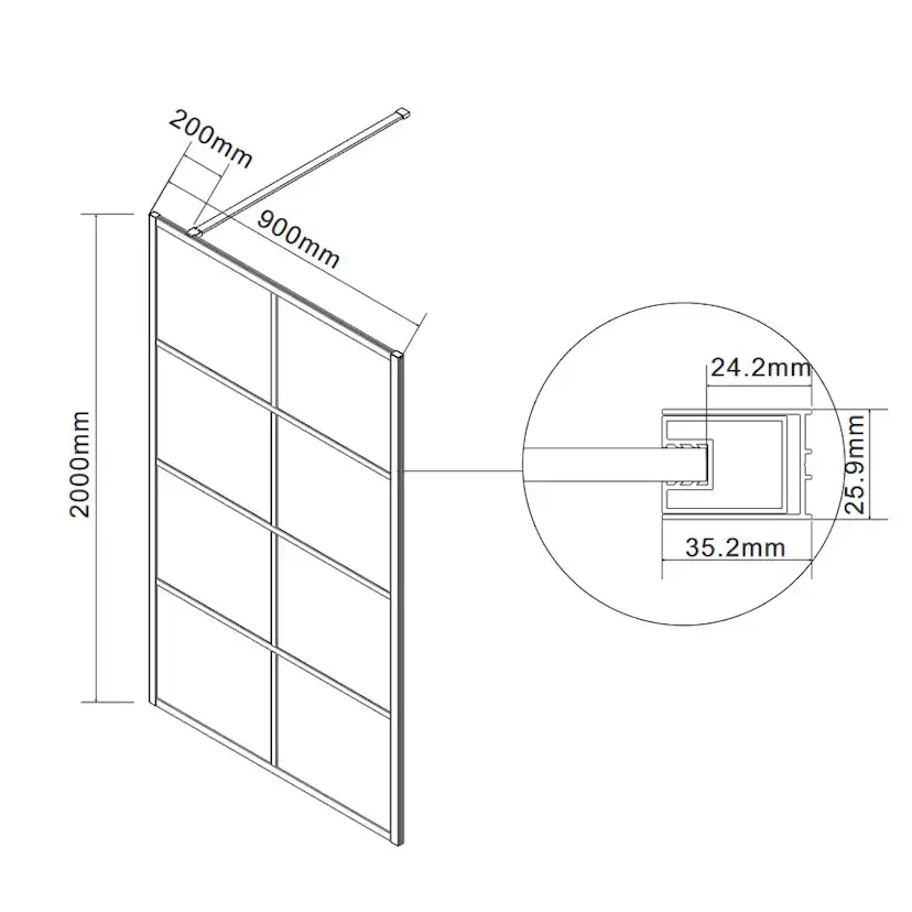 Duschvägg Lavabo Walk In 90 cm 900x2000 mm