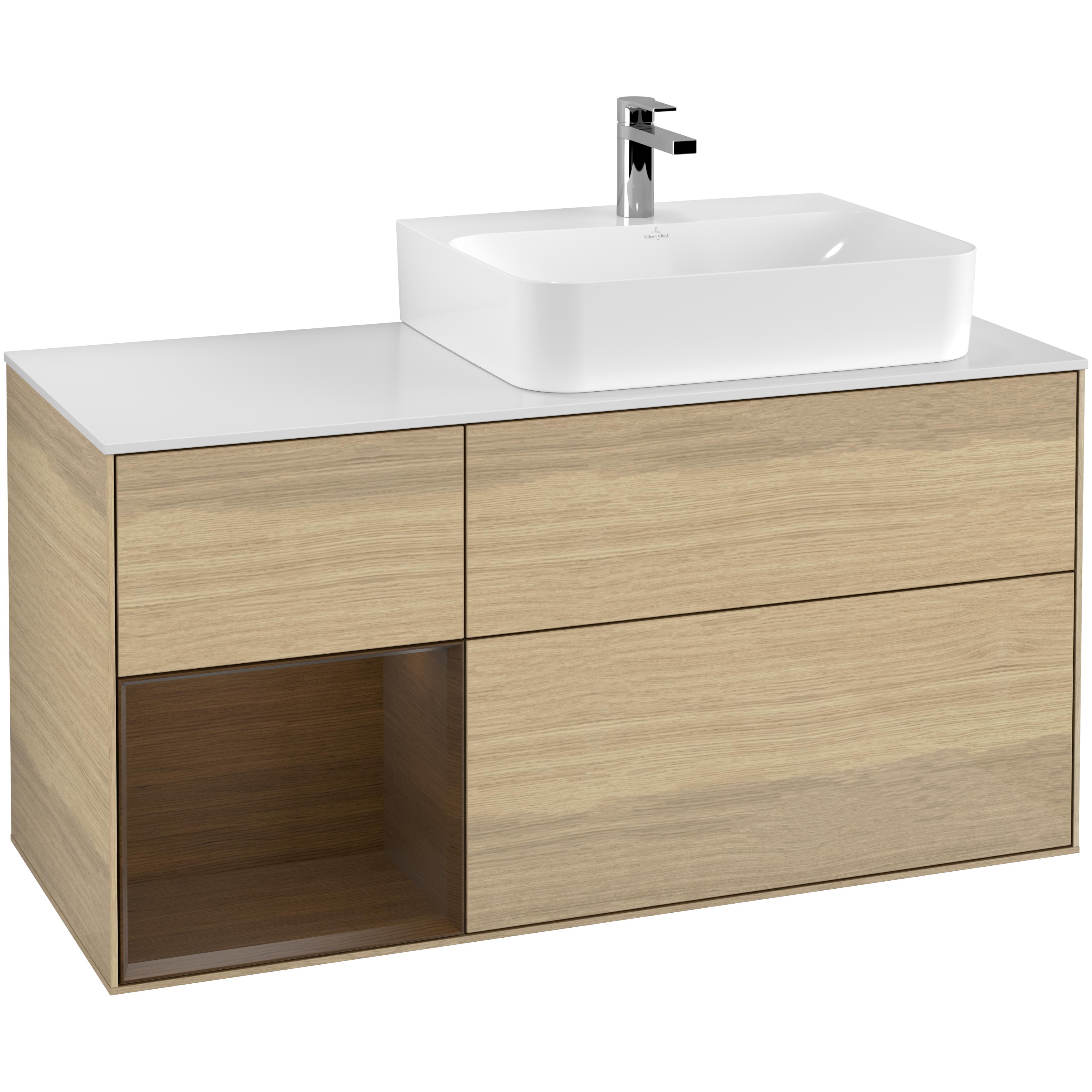 Tvättställsskåp Villeroy & Boch Finion med 3 Lådor Hylla och Bänkskiva för Ocentrerat Tvättställ