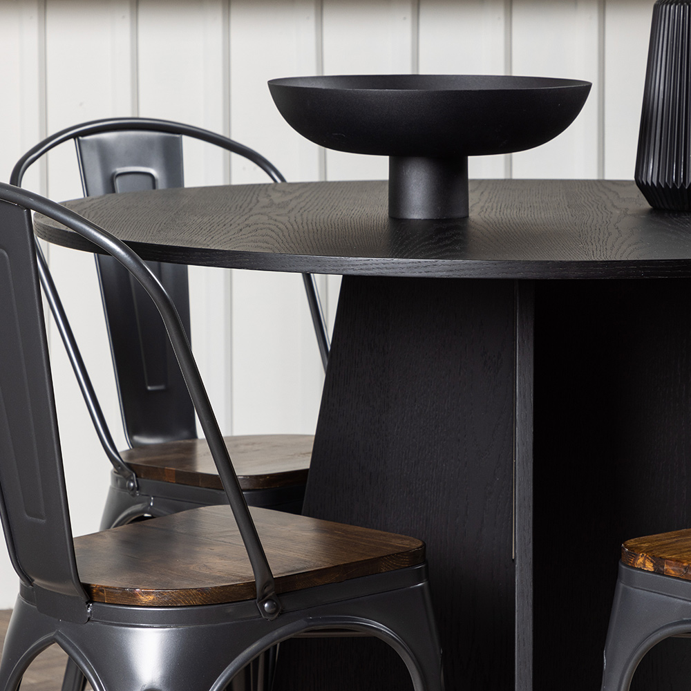 Bootcut Round Dining Table - Black / Black Fanéer +Tempe Din Svart/Valnöt