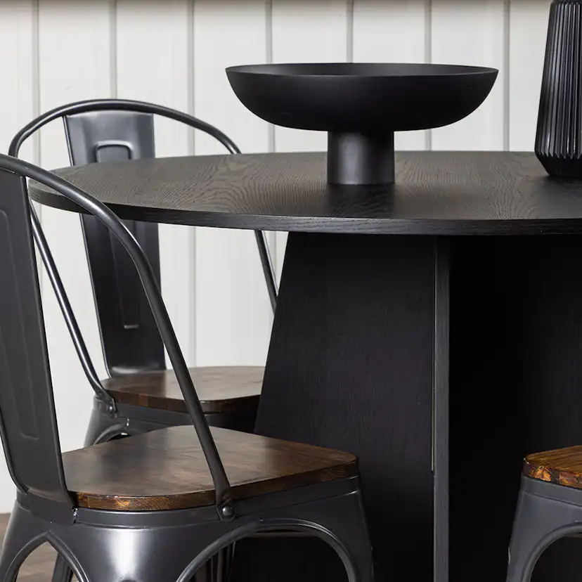Bootcut Round Dining Table - Black / Black Fanéer +Tempe Din Svart/Valnöt