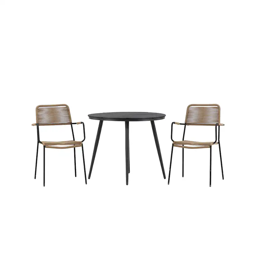 Cafégrupp Venture Home Break Ø90 cm med 2 Lindos Stolar med Armstöd