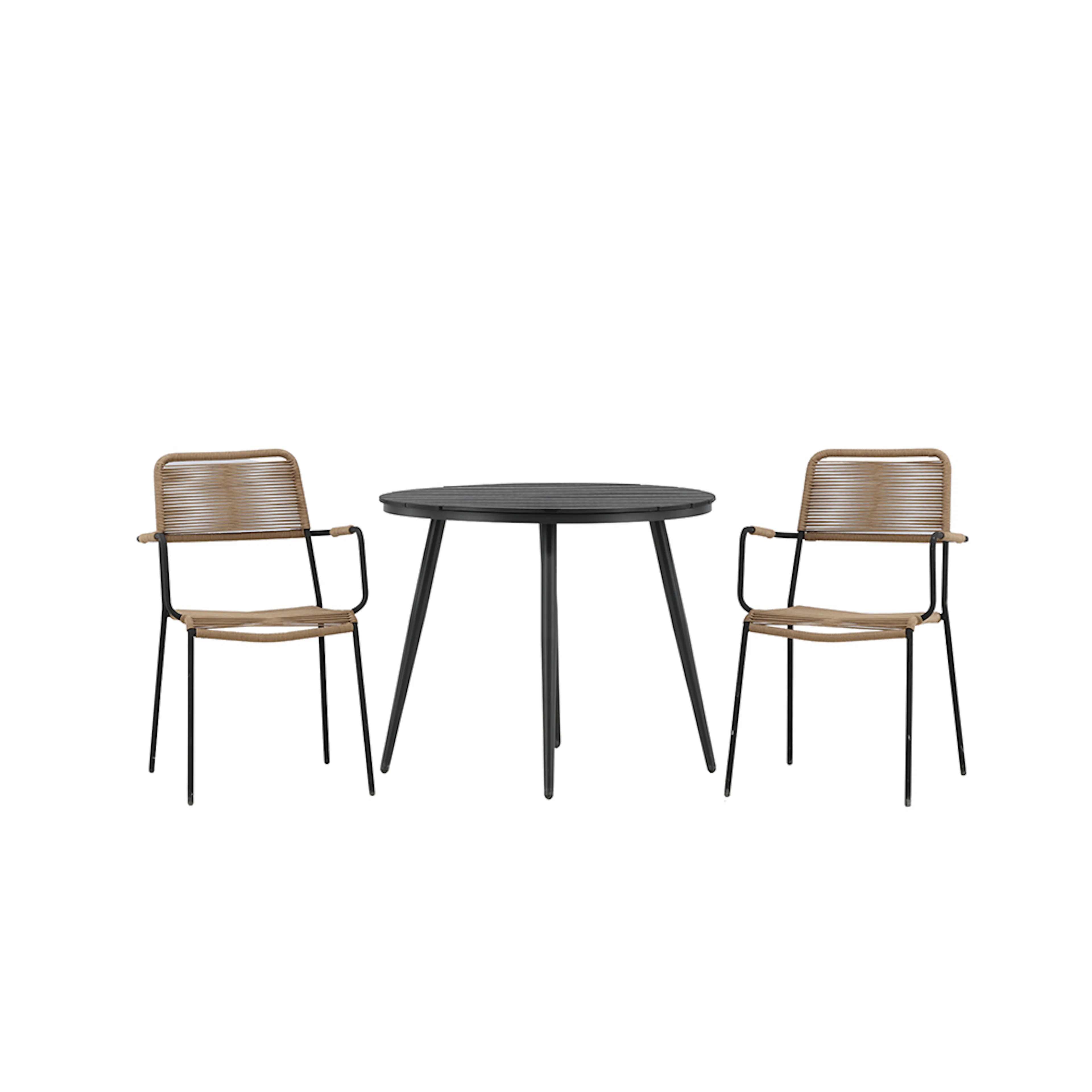 Cafégrupp Venture Home Break Ø90 cm med 2 Lindos Stolar med Armstöd