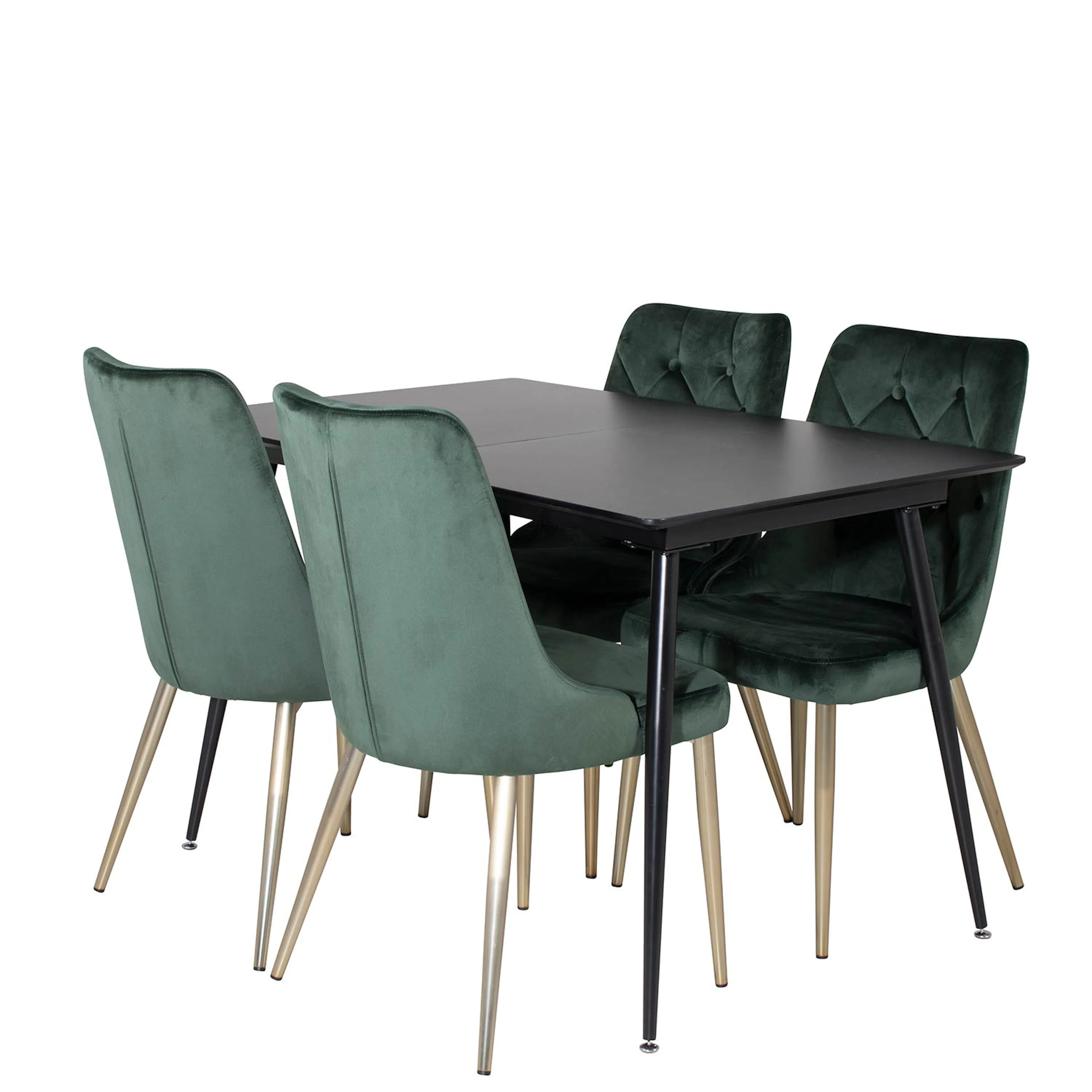 Silar Extention Table-Black Melamine/Velvet Chair/Brass_4 Svart/Grön