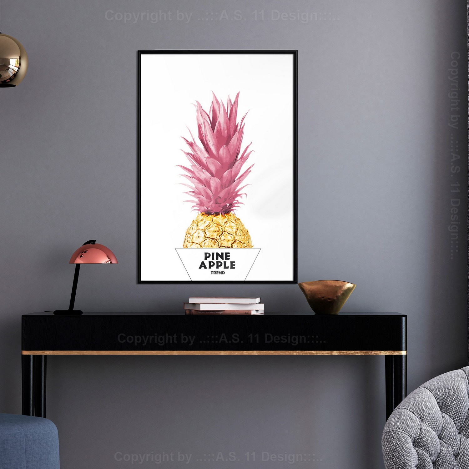 Affisch - Golden Pineapple [Poster] 20x30 Svart ram, 20x30 cm