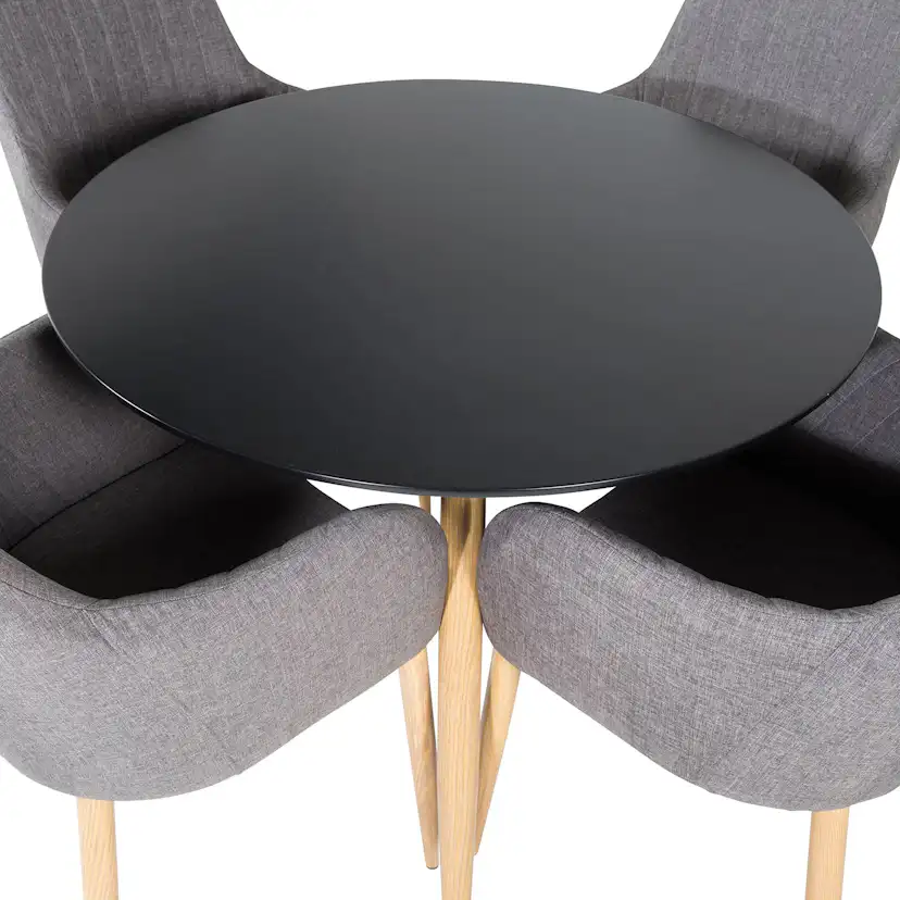 Plaza Round Table -Black / Oak+Comfort Chair-Dark Grey/Oak_4 Svart/Ek/Mörkgrå