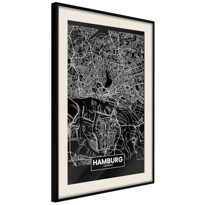 Poster Artgeist Affisch Dark Map of Hamburg