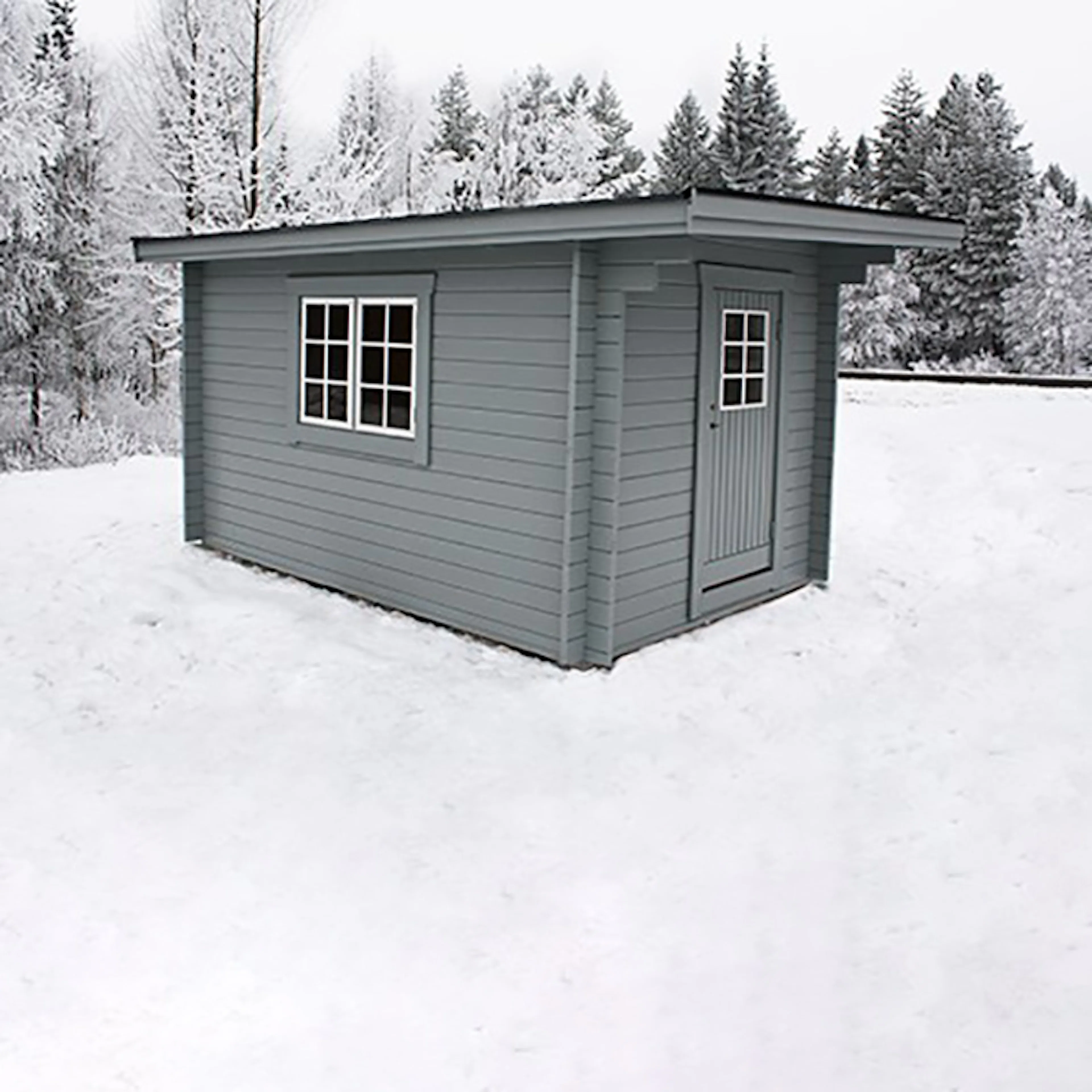 Friggebod Baseco Gauto Förgård 10 m² Timrad Stuga med Pulpettak