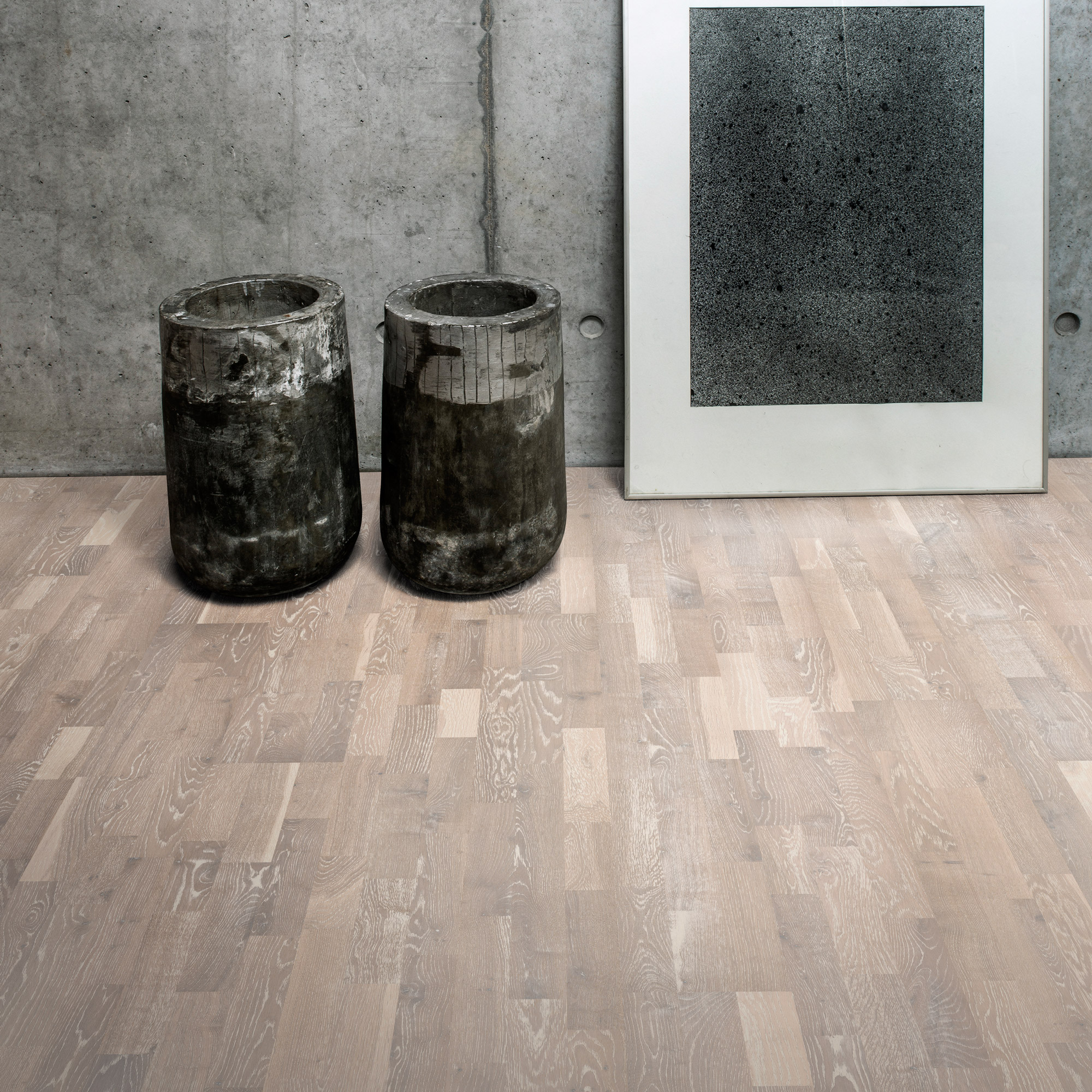 Parkettgolv Kährs Limestone Vit Mattlackad Borstad Ek 3-stav