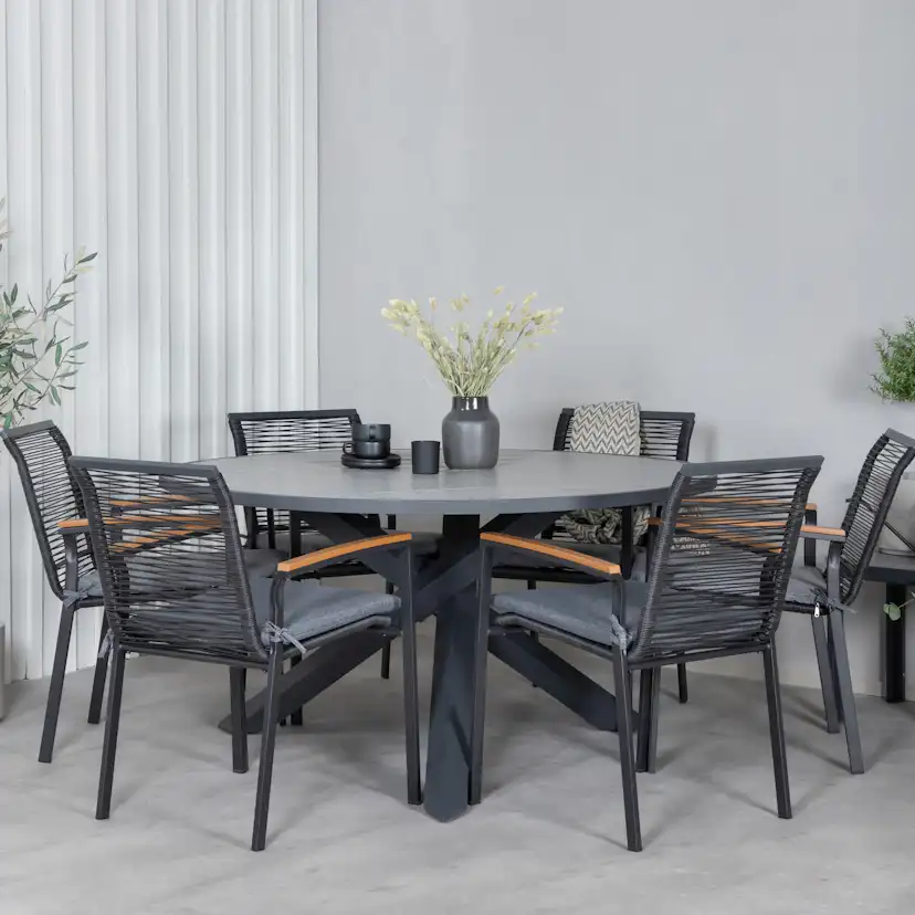 Matgrupp Utomhus Venture Home Pincy med 6 Douglas Trädgårdsstolar