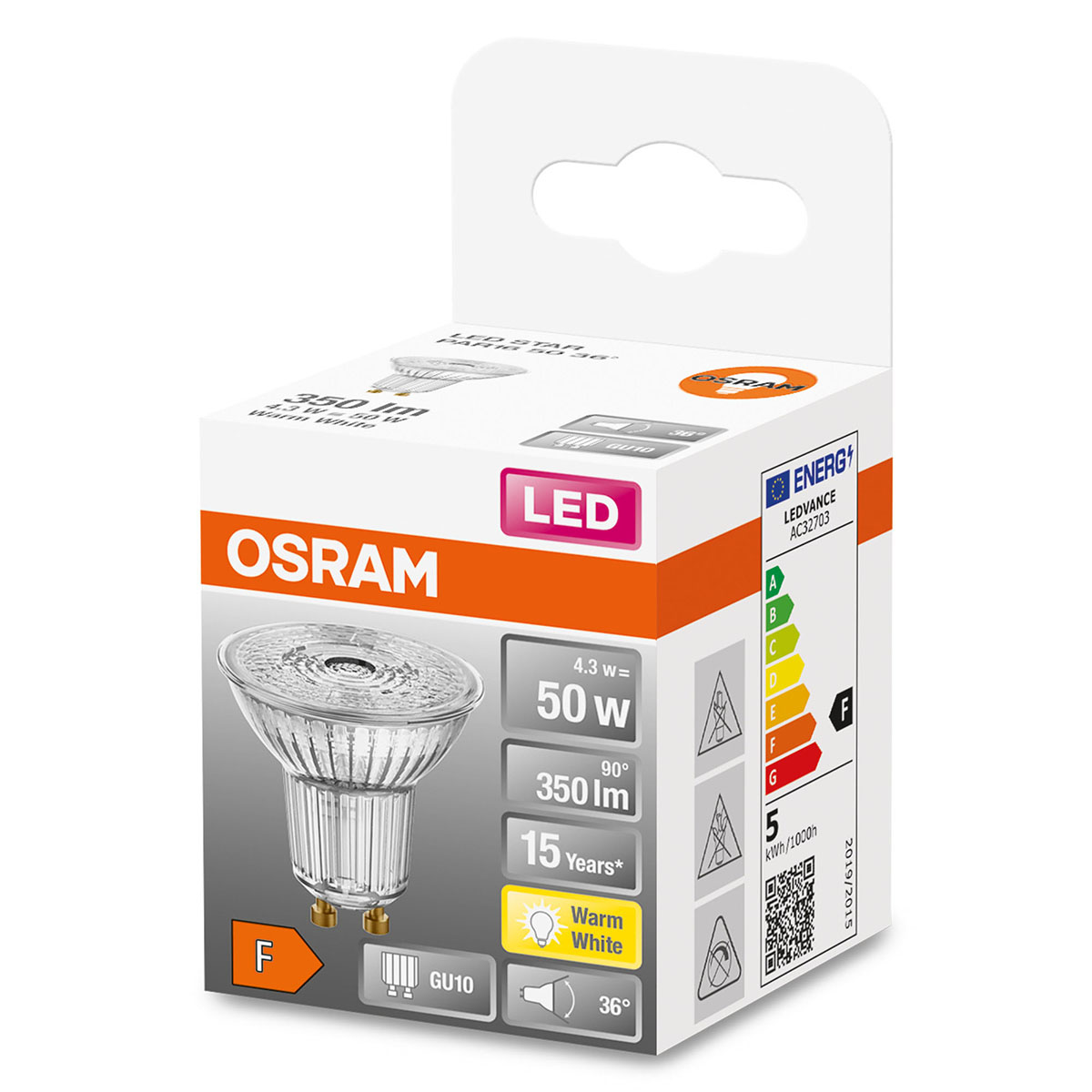 LED-Lampa Osram Par 16 (50) Gu10 36gr Glas 827