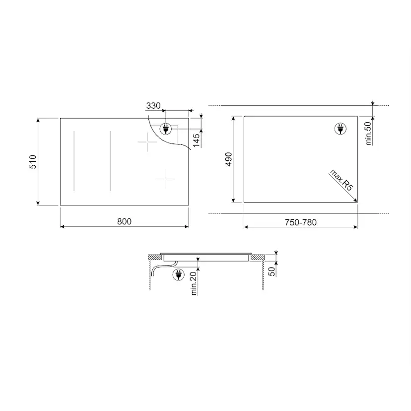 Induktionshäll Smeg SI1M24854D med 5 Kokzoner Svart 80 cm