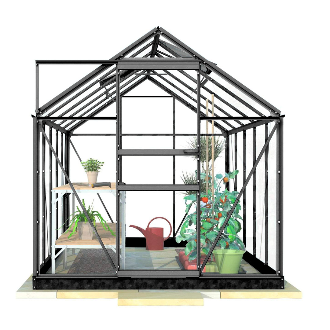 Lykke Växthus Glas 6,2m2, svart BxH: 320,3x192,5 cm