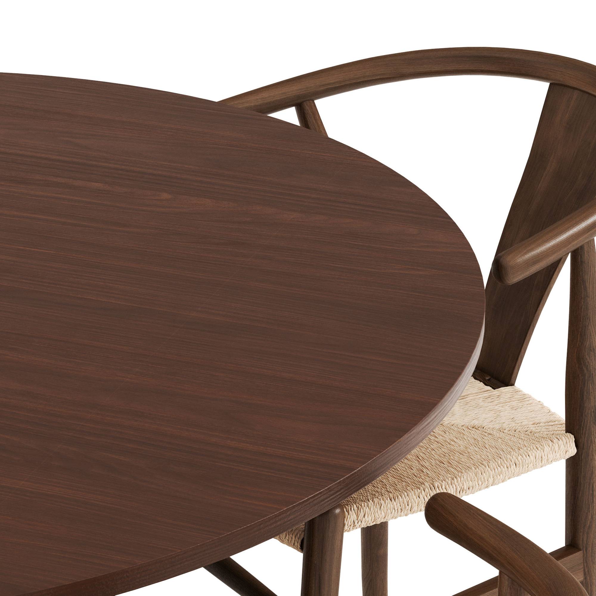 Matgrupp Bark Kopparbo Runt Matbord 120 cm med 4 Dastoori Matstol Valnöt