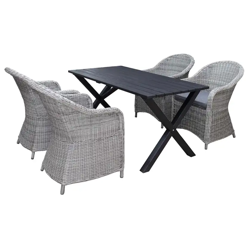 Matgrupp Utomhus Baltic Garden 150 cm bord & 4 Belize grå stolar