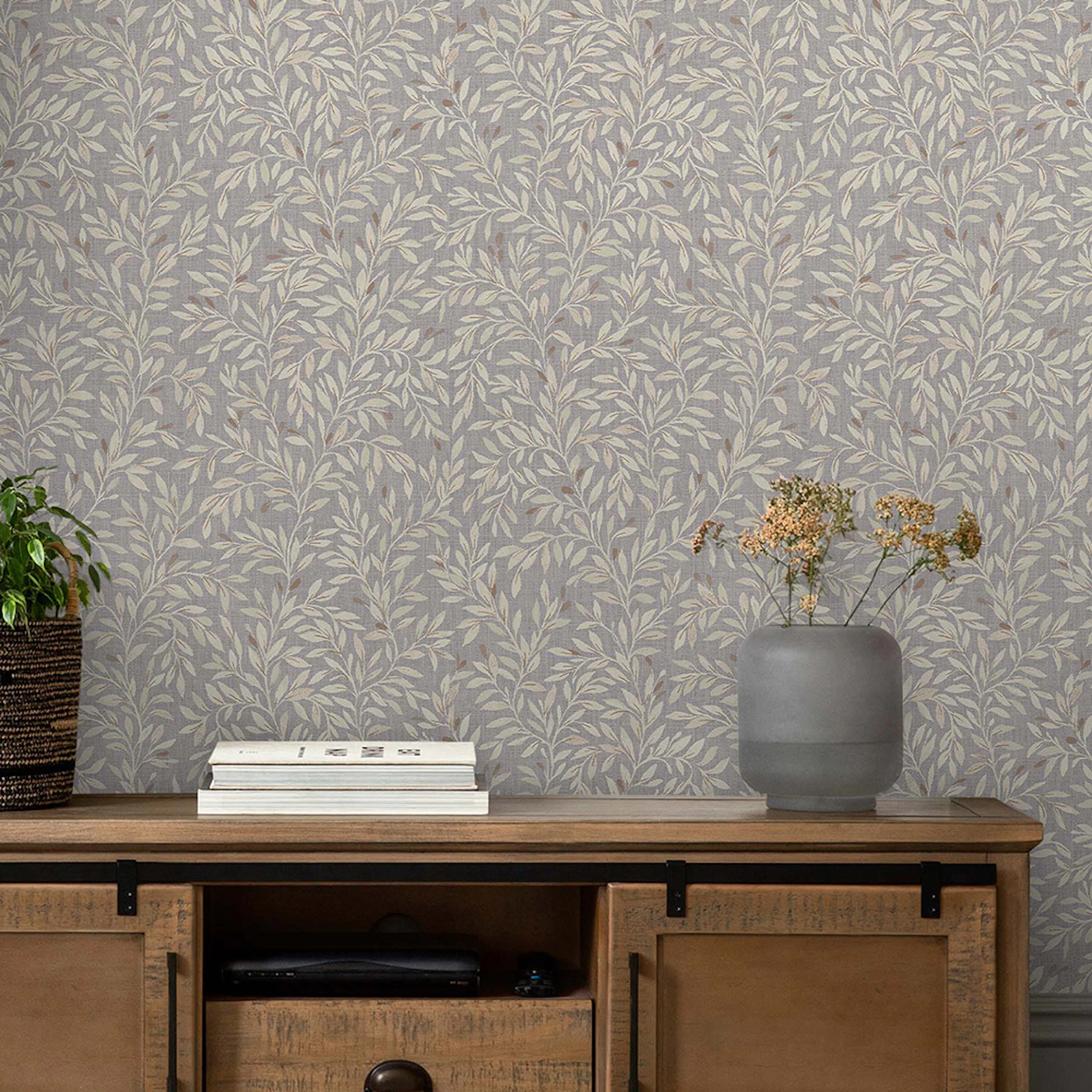 Tapet NEXT Ditsy Leaf Grey