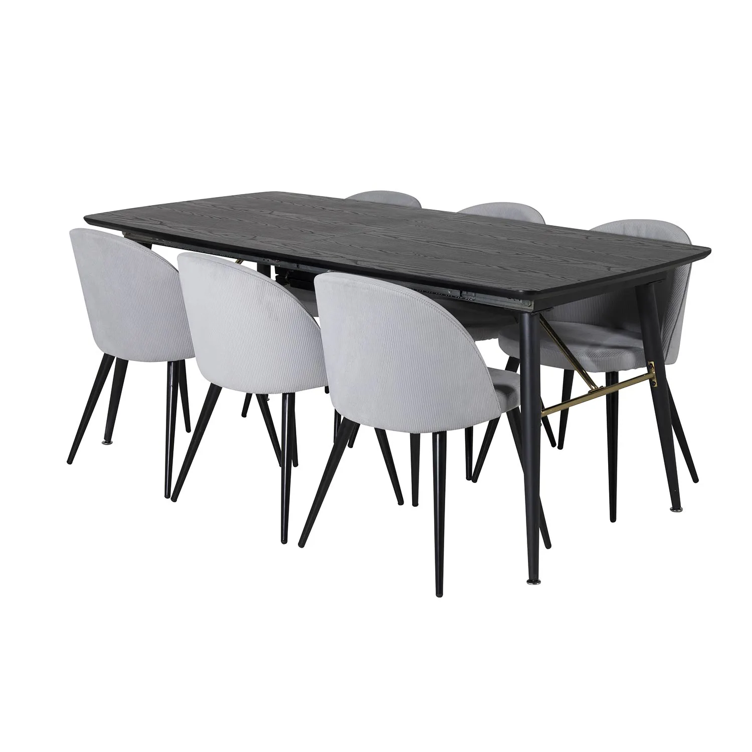 Gold Extention table-Black Veneer+Velvet Chair -Black_6 Svart/Grå