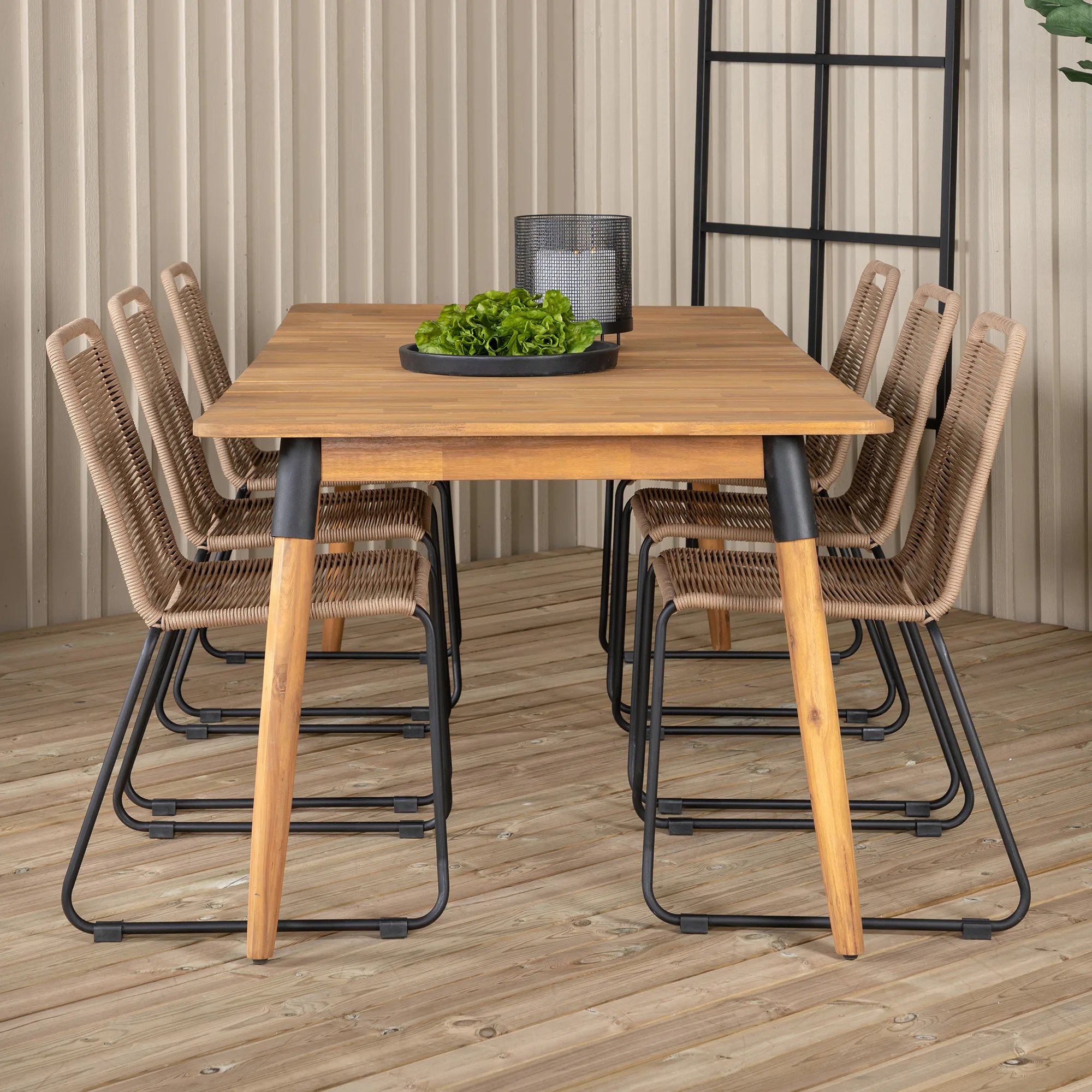 Julian Dining Table - Acasia - 210*100cm+Lindos Stacking Cha Latte