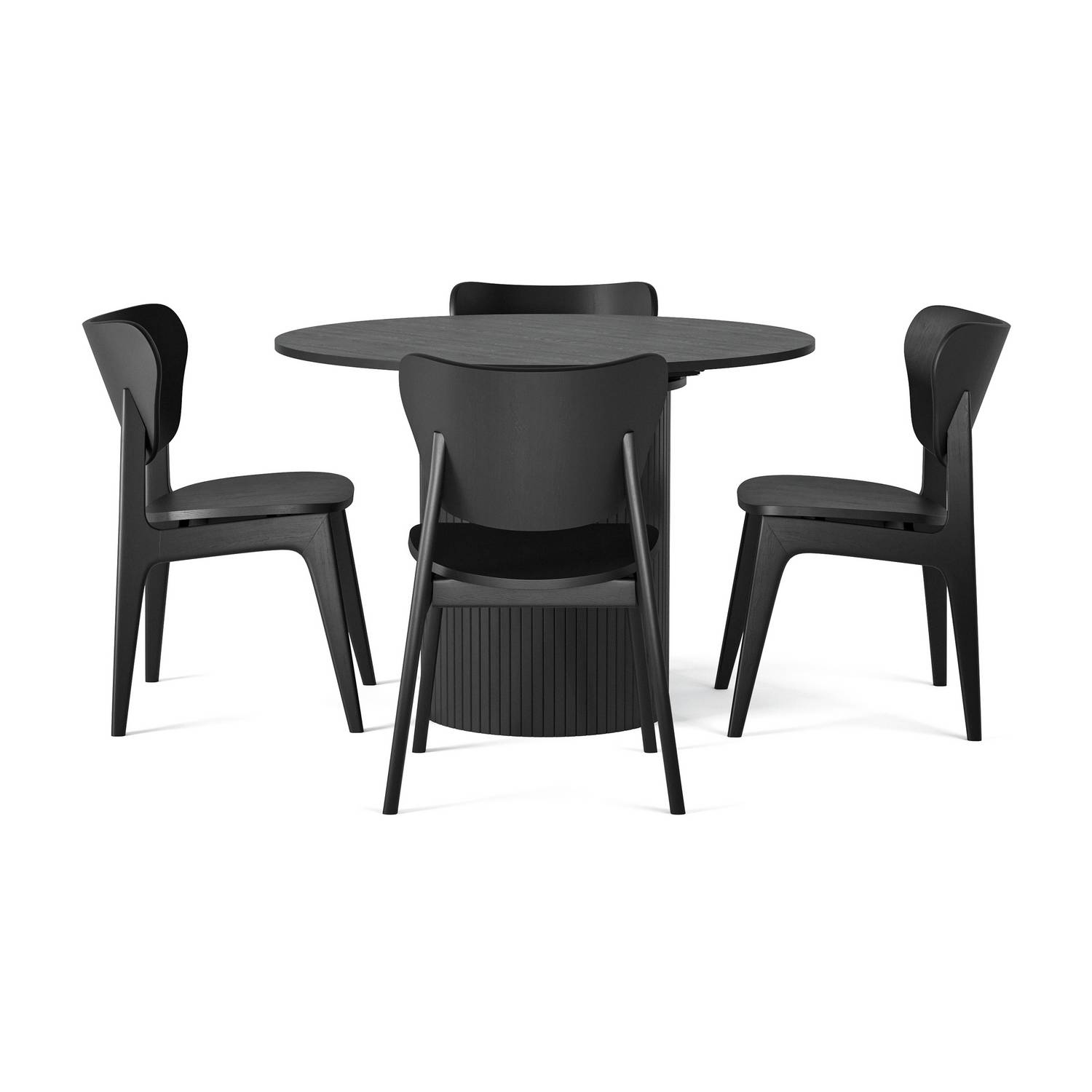 Matgrupp Bark Kopparbo Runt Matbord 106-156 cm Förlängningsbartt med 4 Jerup Matstol