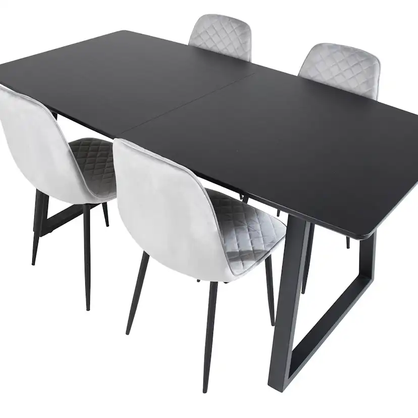 Inca Extentiontable - Black top /+Polar Diamond Chair -_4 Svart/Grå