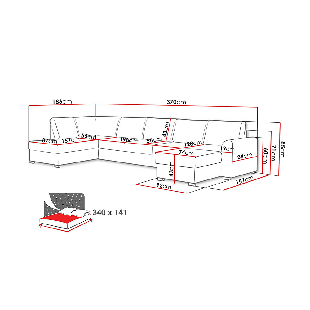 Bäddsoffa Scandinavian Choice Wilma Large U-soffa