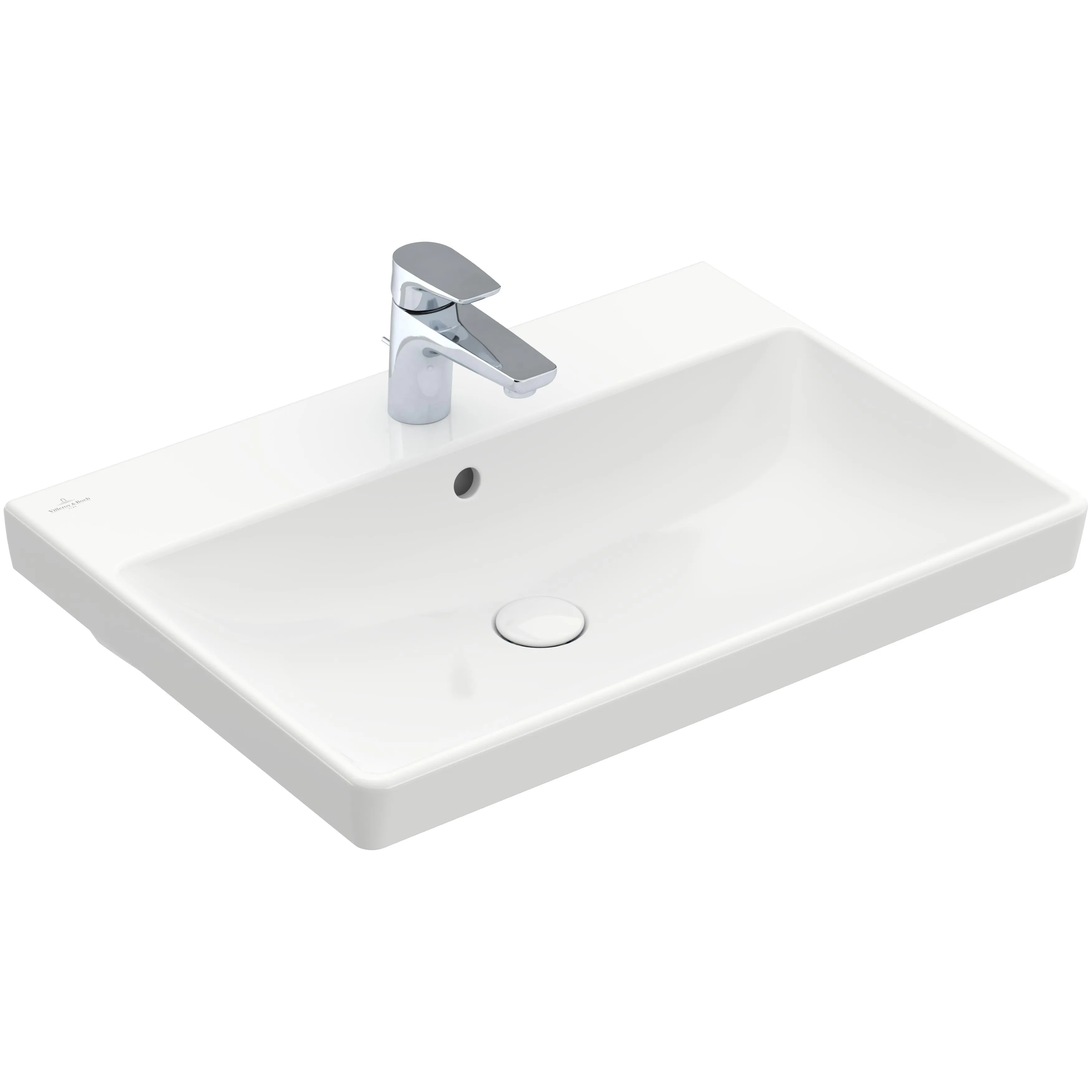 Tvättställ villeroy & Boch Avento 415865R1 Vit Alpin CeramicPlus, Med Bräddavlopp, 650 mm, för Trehålsblandare