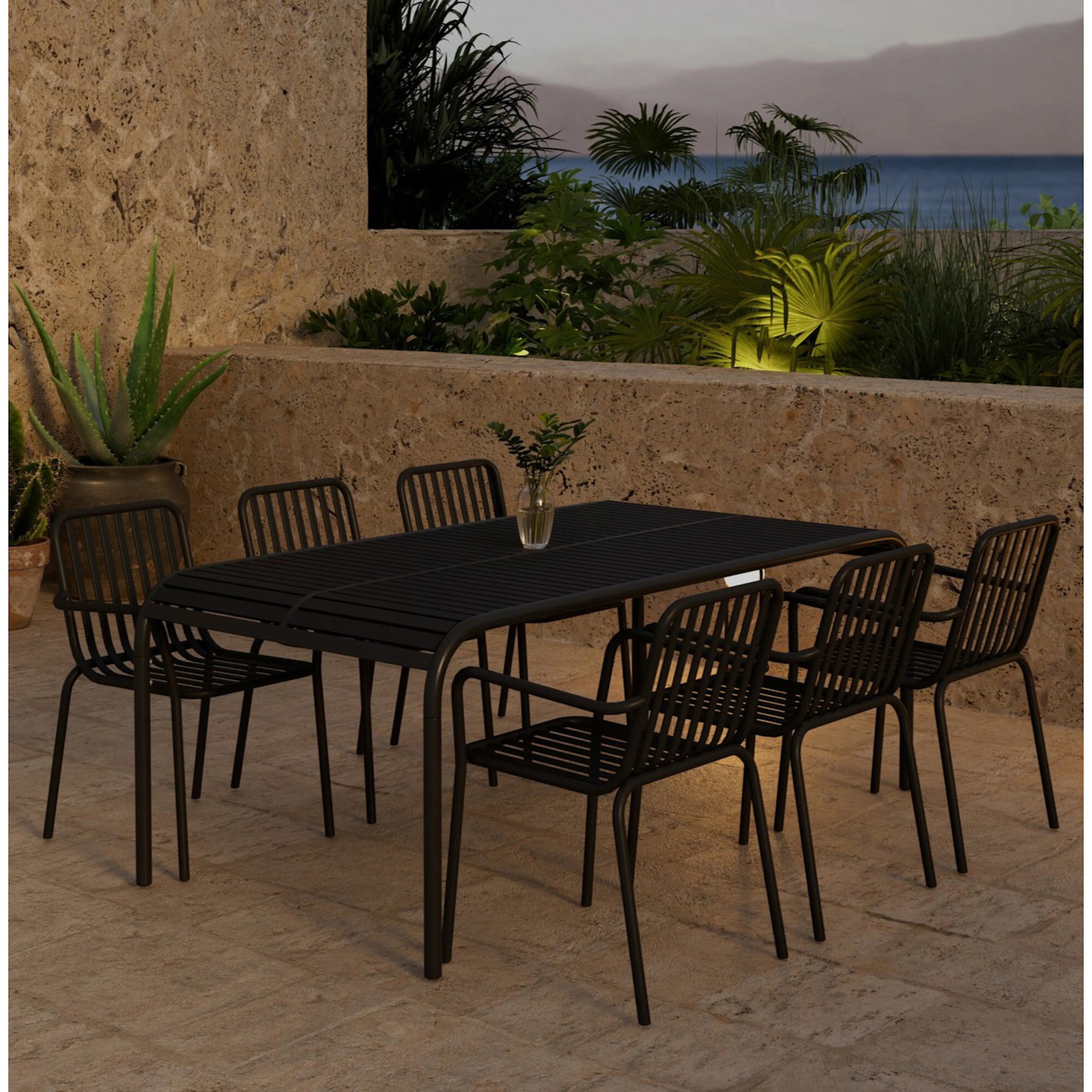 Borneo Table - Black with 6 Peking Chair - Black Färg: Svart